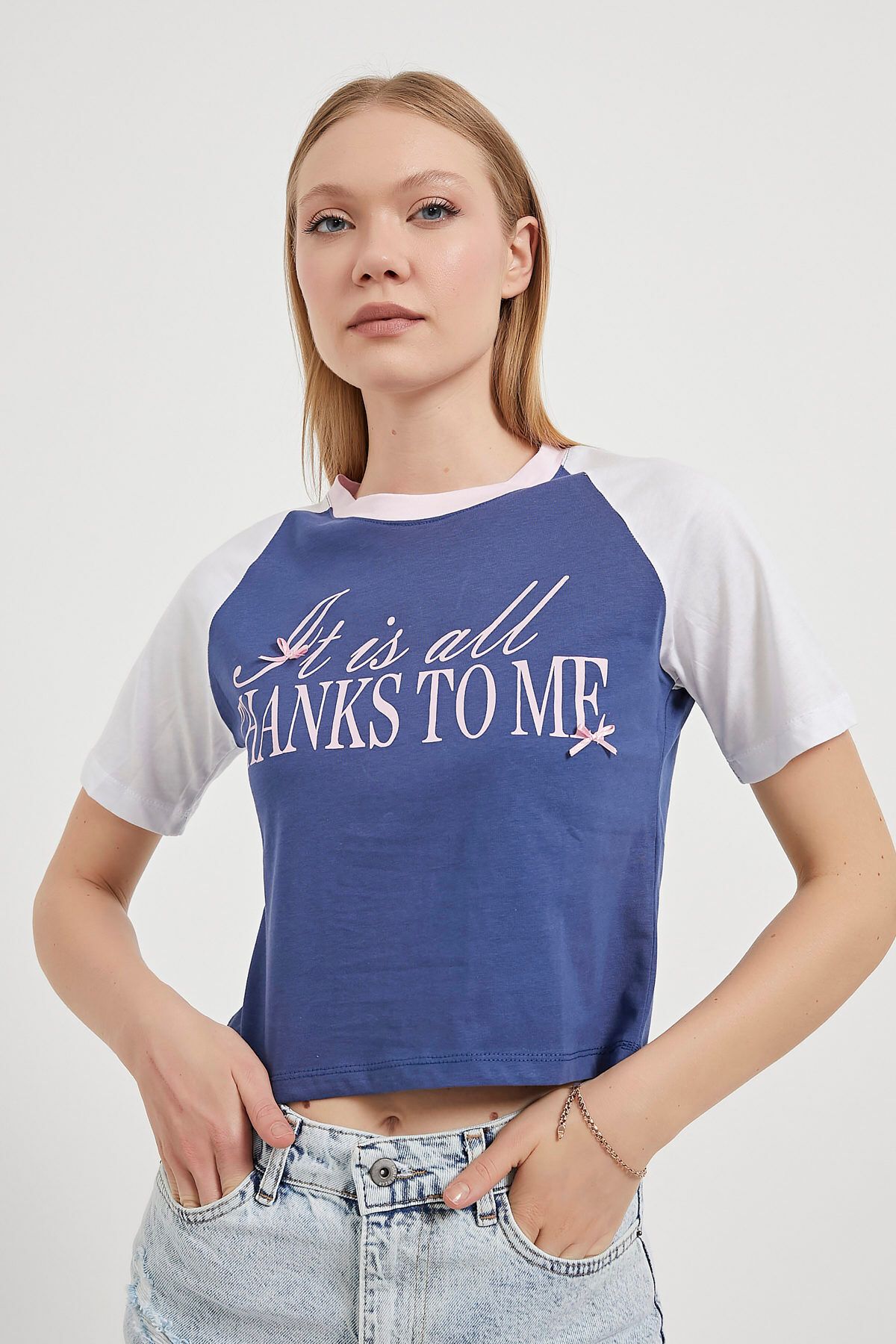 Arma Life ARMALIFE 6370 REGLAN KOL FİYON DETAYLI BASKILI KADIN T-SHIRT