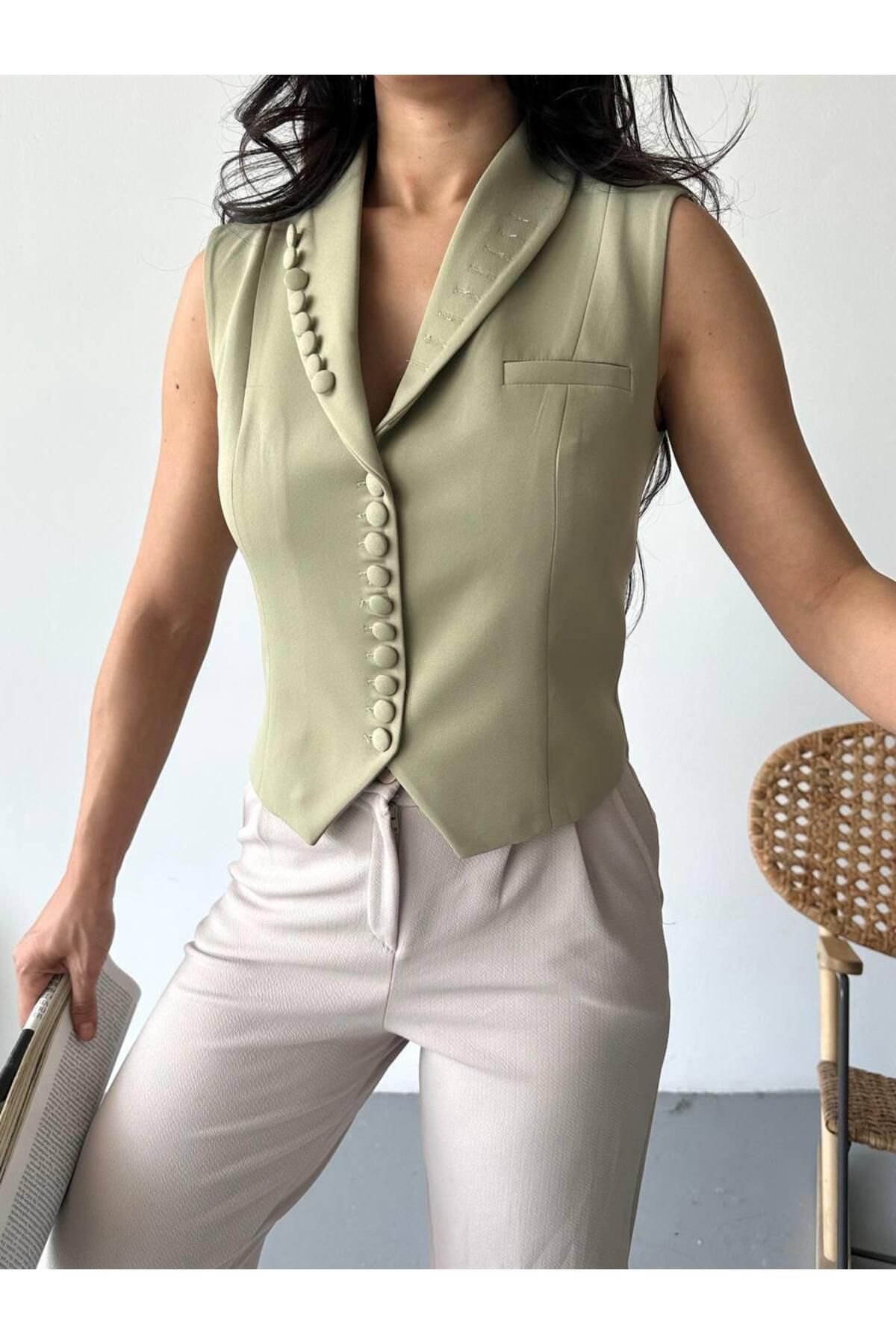 Ekim Store Yakası Düğmeli Blazer Yelek Ceket