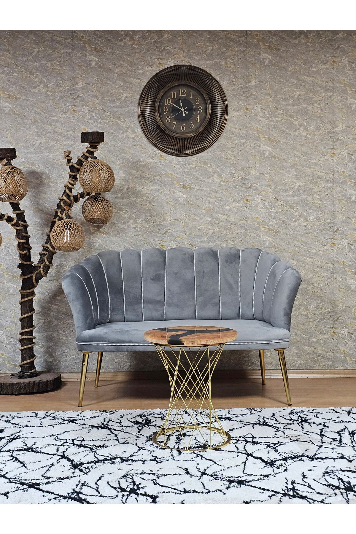 SEVİNÇ MOBİLYA gold sivriltme ayaklı papatya çay seti balkon koltugu 2li çay seti koltuk
