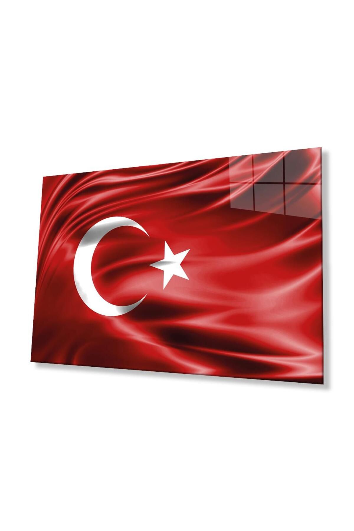 idealizbiz Kırmızı Dalgalı Türk Bayrağı Cam Tablo Red Wavy Turkish Flag Glass Painting