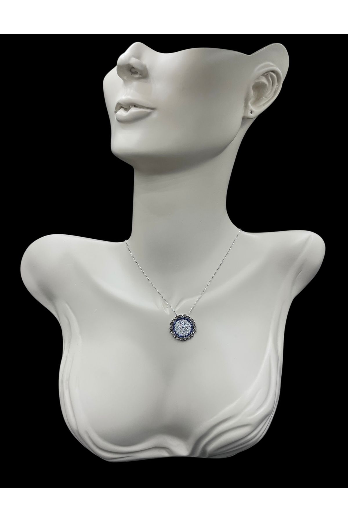 nefjewelrydesign 925 Ayar Gümüş 44cm Sonsuzlukta Sarılı Zirkon Taşlı Nazar Göz Kolye