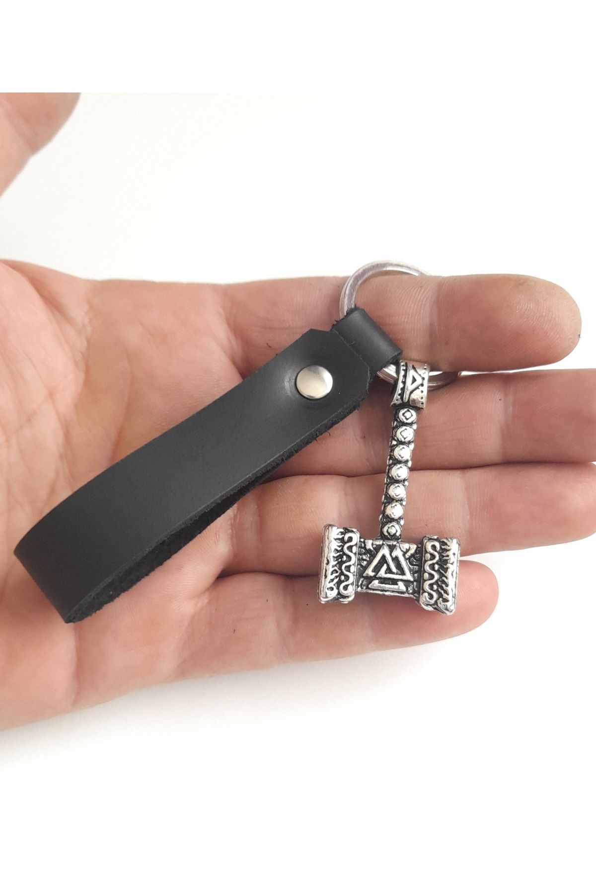 AB Takı Thor Premium Sembol Moda Siyah Gerçek Deri Anahtarlık