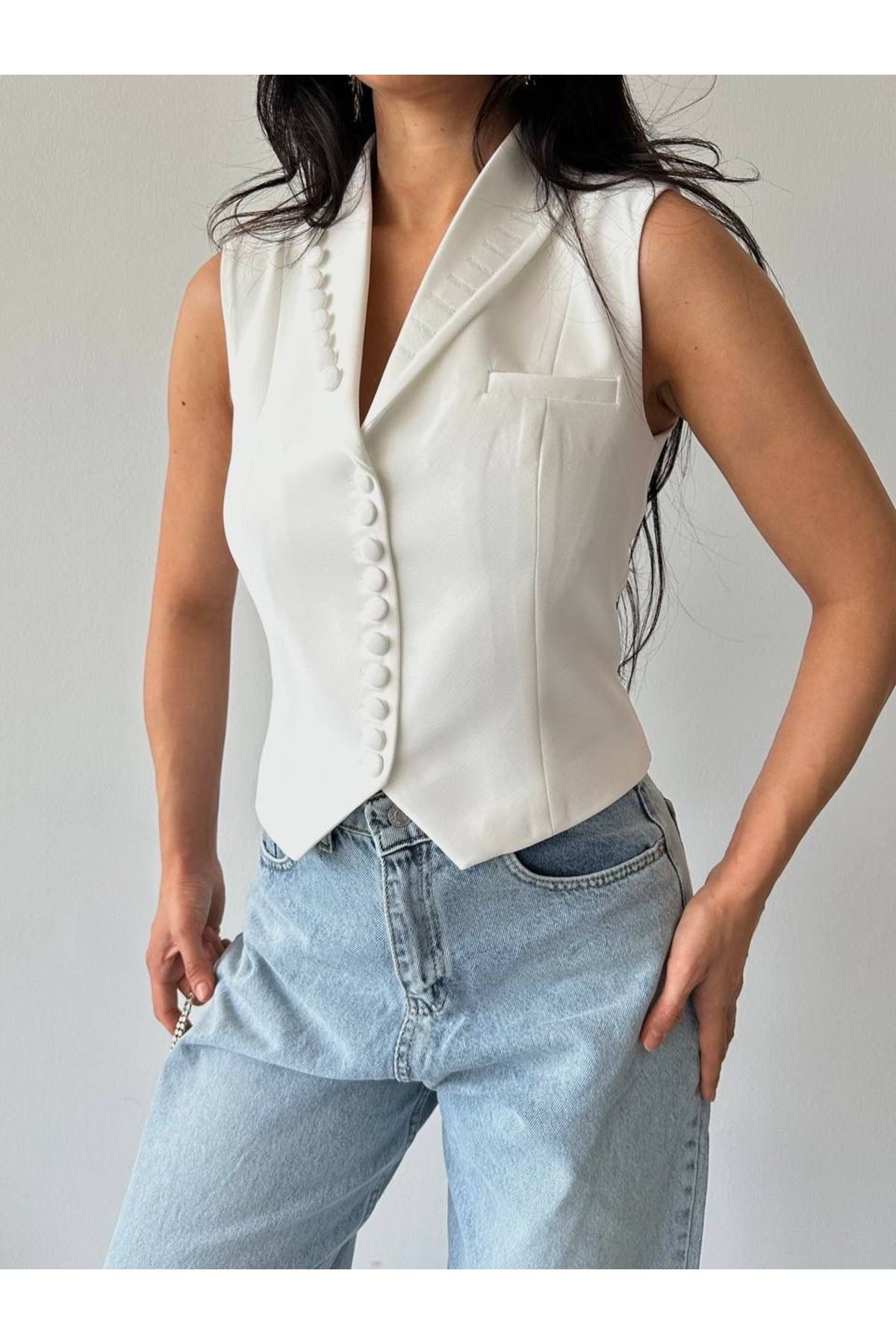Ekim Store Yakası Düğmeli Blazer Yelek Ceket