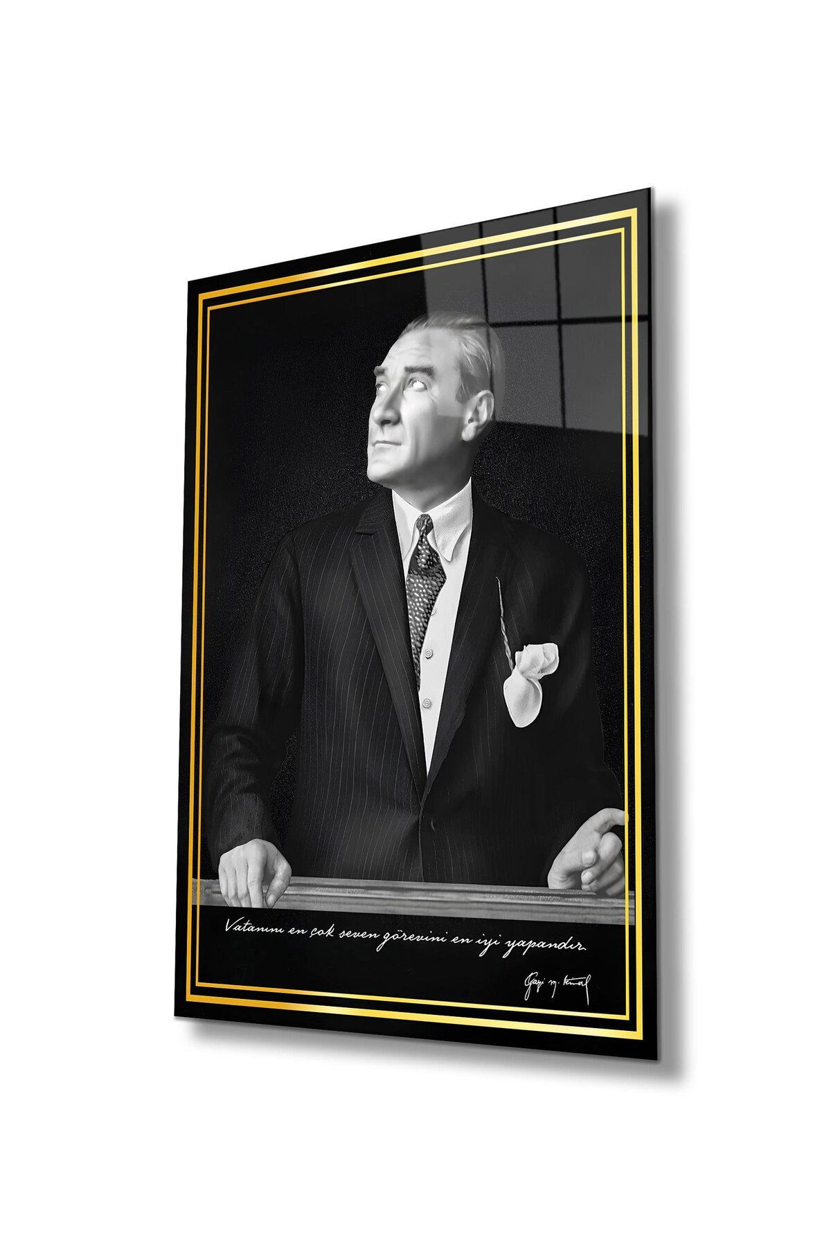 idealizbiz Atatürk Portre Cam Tablo Modern Ev Ofis Salon Hediyelik Büyük Tablo Duvar Dekoru
