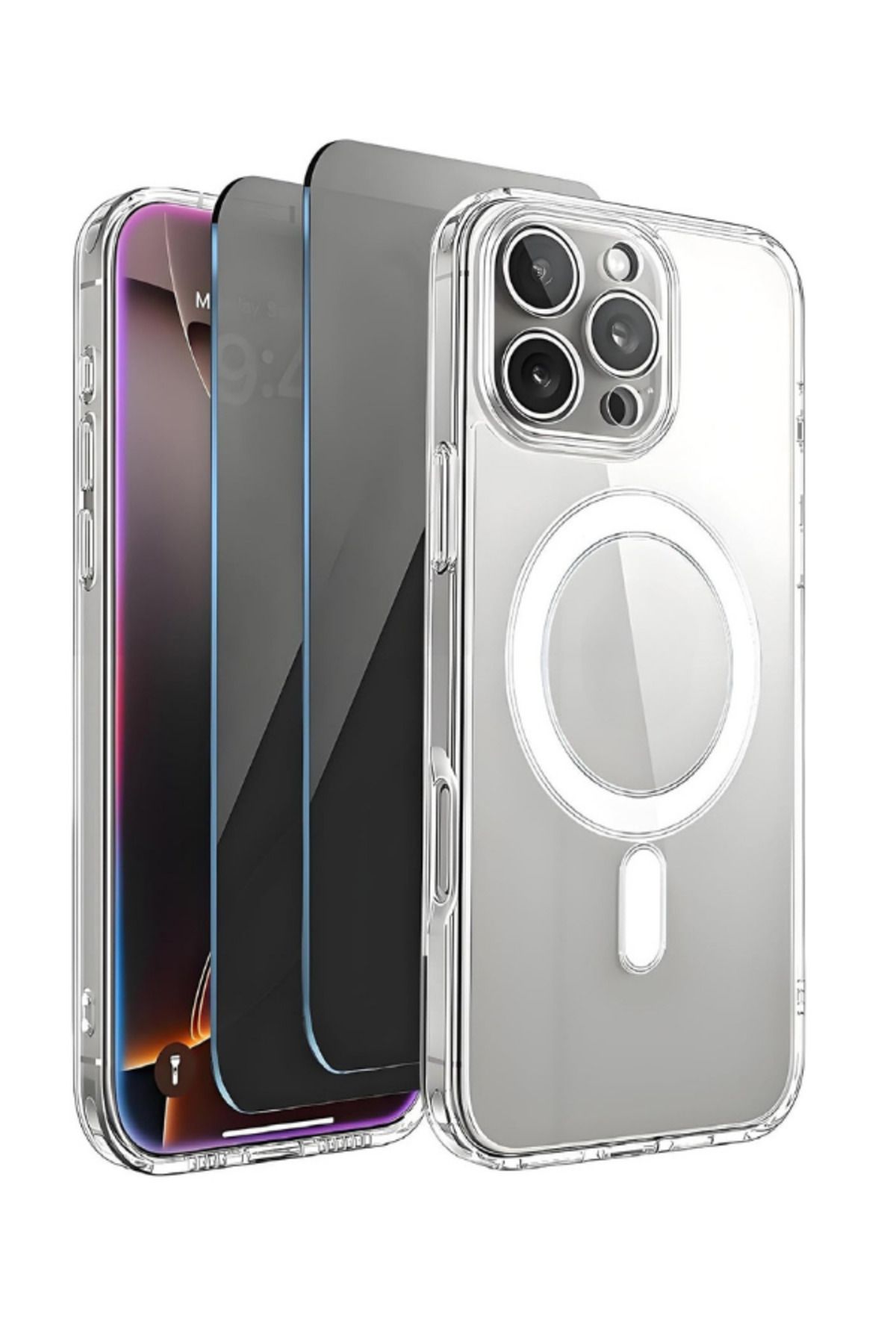 EVAX 2H1M iPhone 16 Pro Max Uyumlu 2 Hayalet Cam Ekran Koruyucu & 1 Magsafe Kılıf