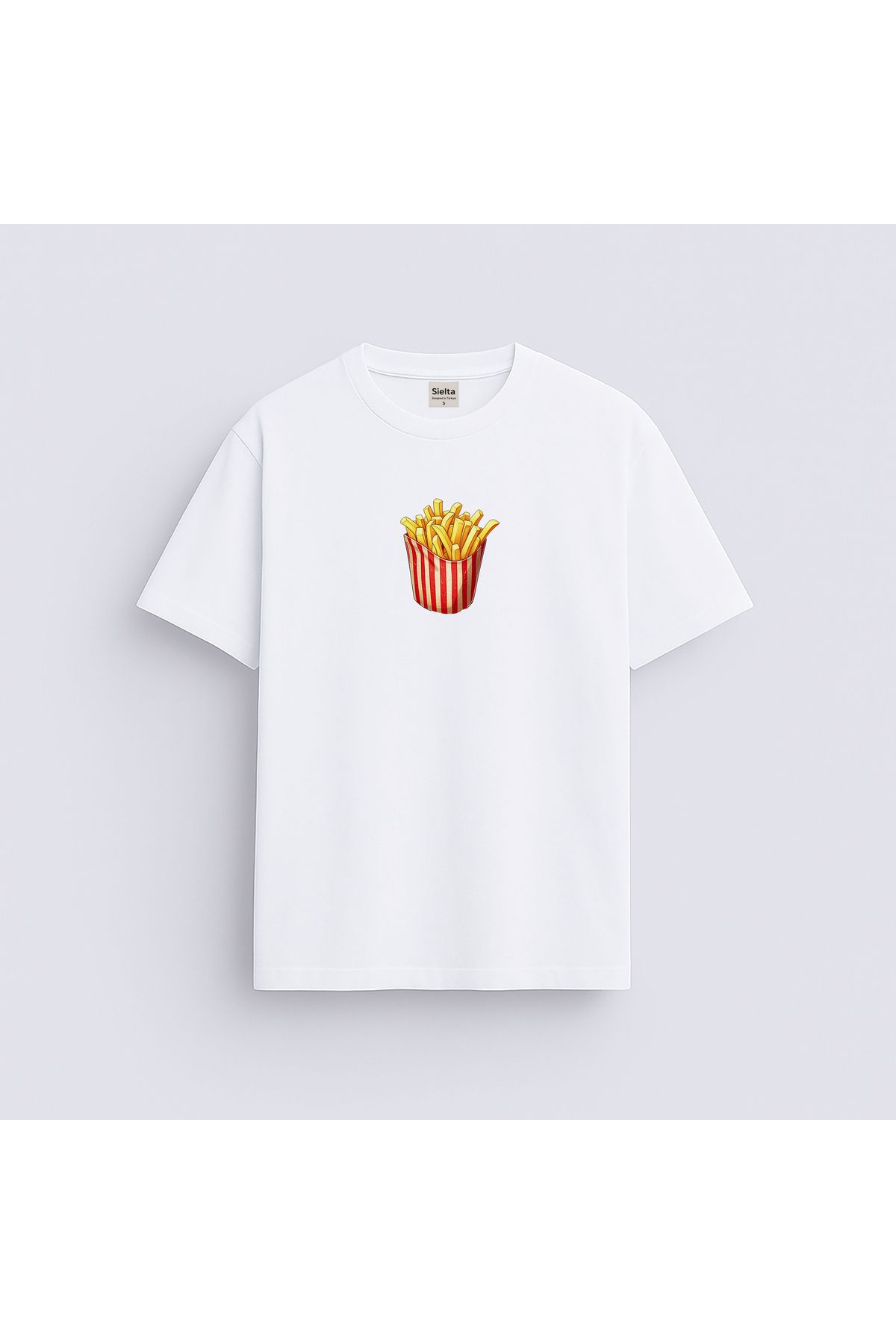 sielta Patates Kızartması Baskılı Unisex Kadın Erkek Bisiklet Yaka T-shirt Tişört