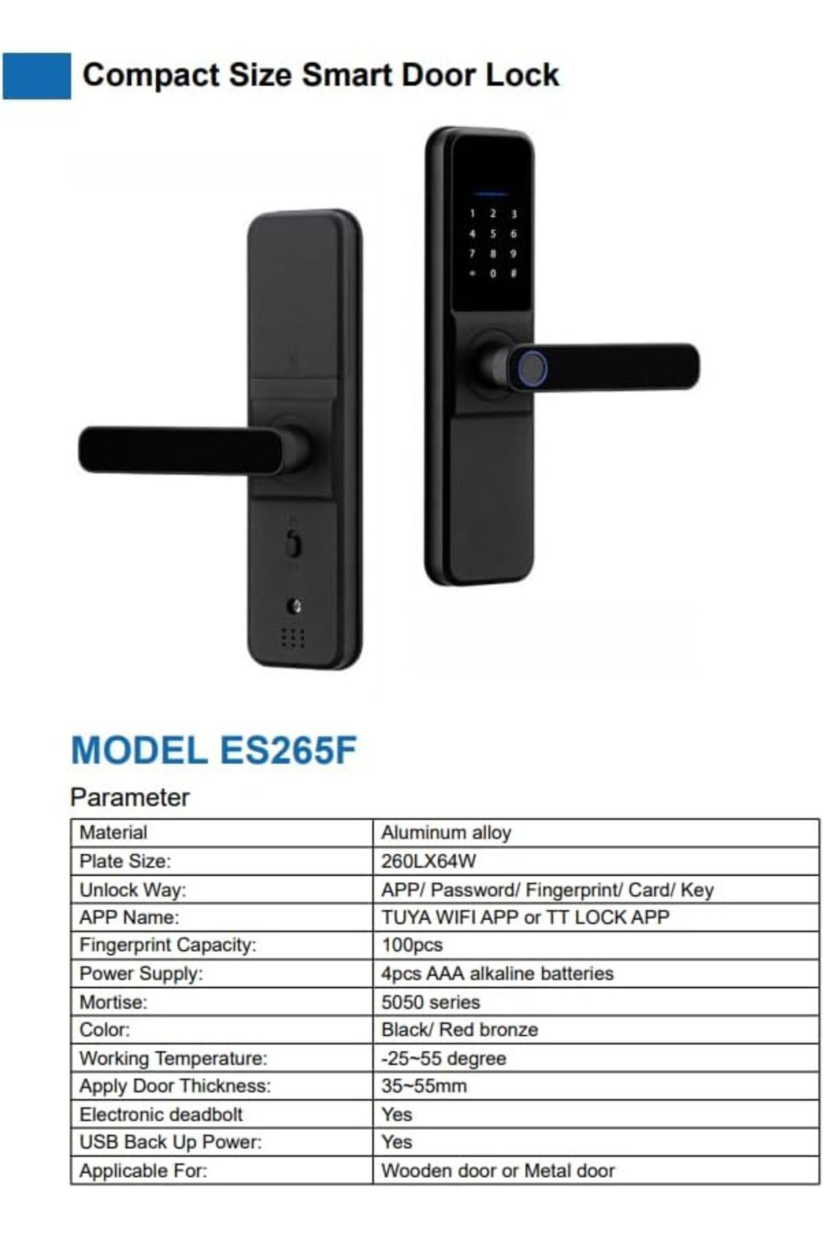 Fu-Mech-Smart Door Lock with Fingerprint, Keypad, and Handle | Electronic WiFi Lock Compatible with 6