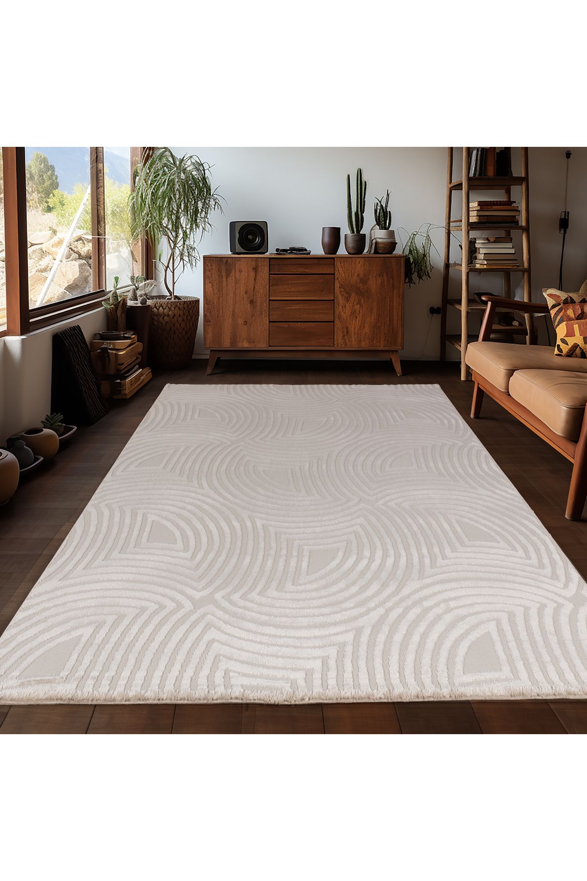 Karpetica Kabartma Motif Salon Halısı İskandinav Bohem tarzı yumuşak Bej Dokuma Halı