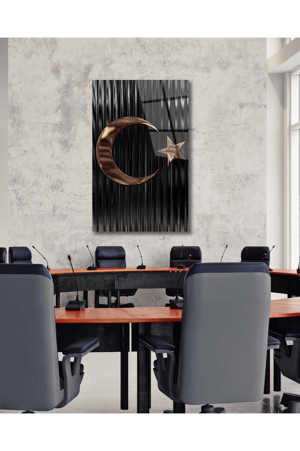 idealizbiz Türk Bayrağı Cam Tablo Modern Ev Ofis Salon Hediyelik Büyük Tablo Duvar Dekoru