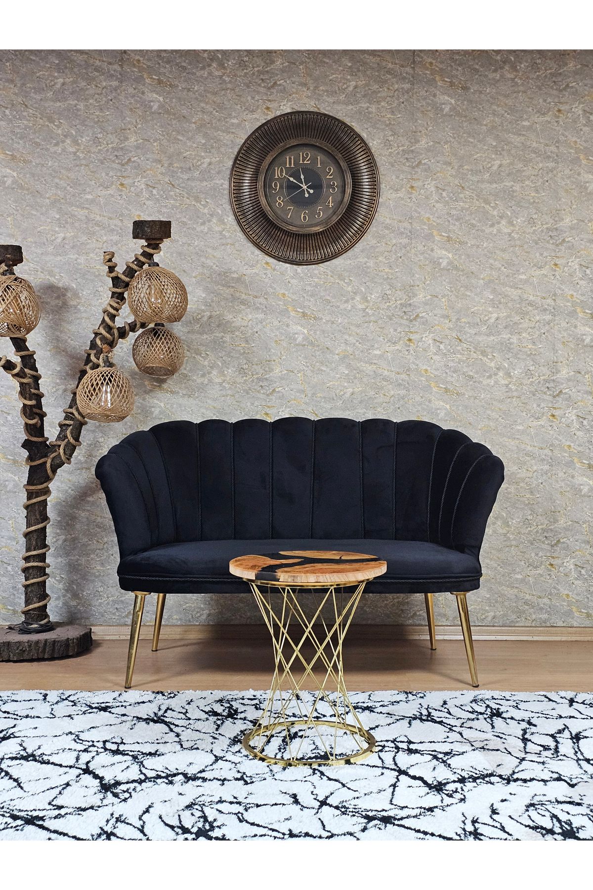 SEVİNÇ MOBİLYA gold sivriltme ayaklı papatya çay seti balkon koltugu 2li çay seti koltuk