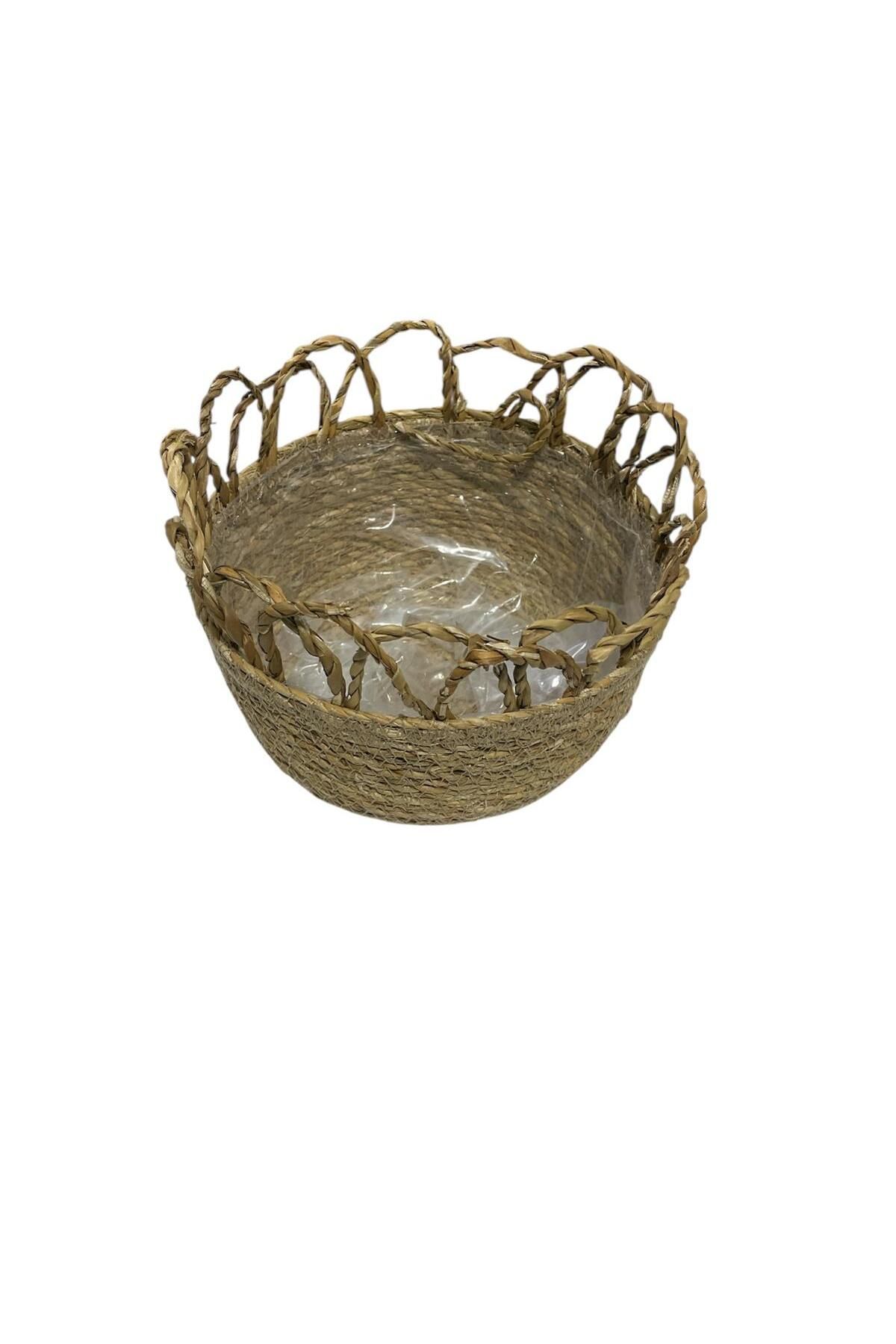 CasaLinda Yuvarlak Poşetli Hasır Fırfırlı Saksı 23x23x18 Cm 12067