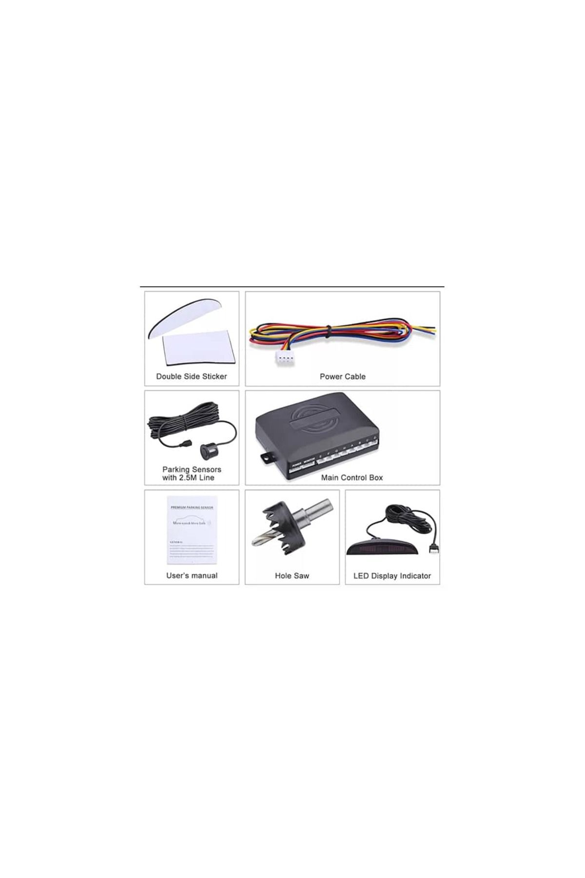 AUTOREY-Black front+rear parking sensors with 8 sensors, display and audible warning 2