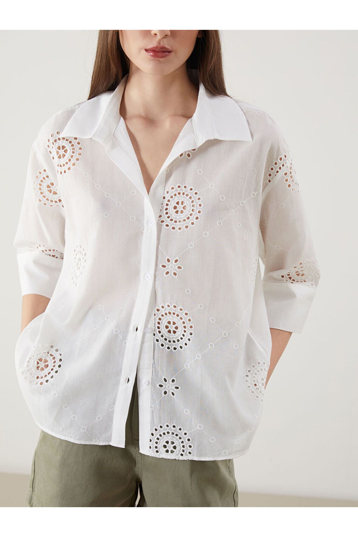 LC Waikiki Yeni Sezon Ajurlu Oversize Kadin Gomlek - S5MD91Z8