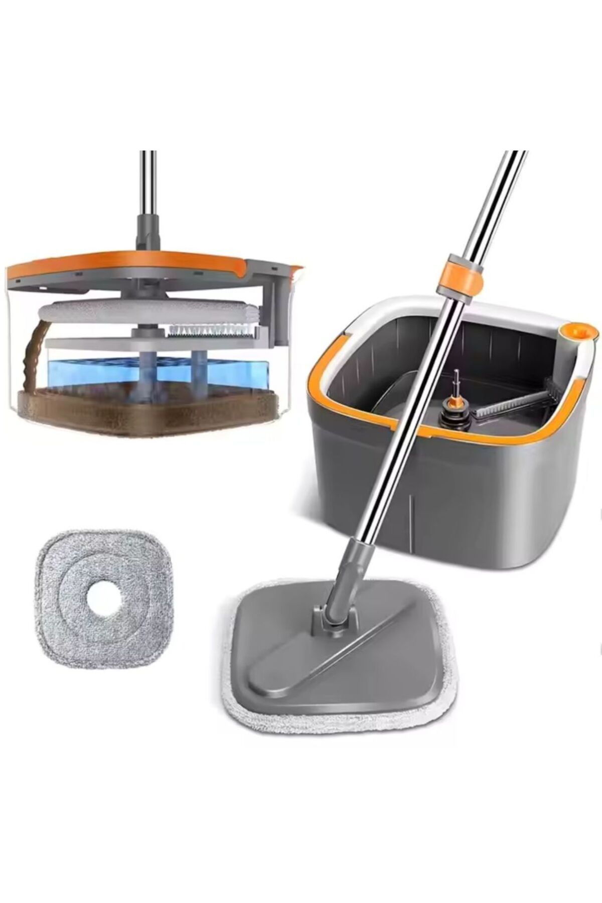 Denx-Upgraded Smart Floor Mop and Bucket, Flat Mop Set with Clean Water Dirty Water Separation System 1