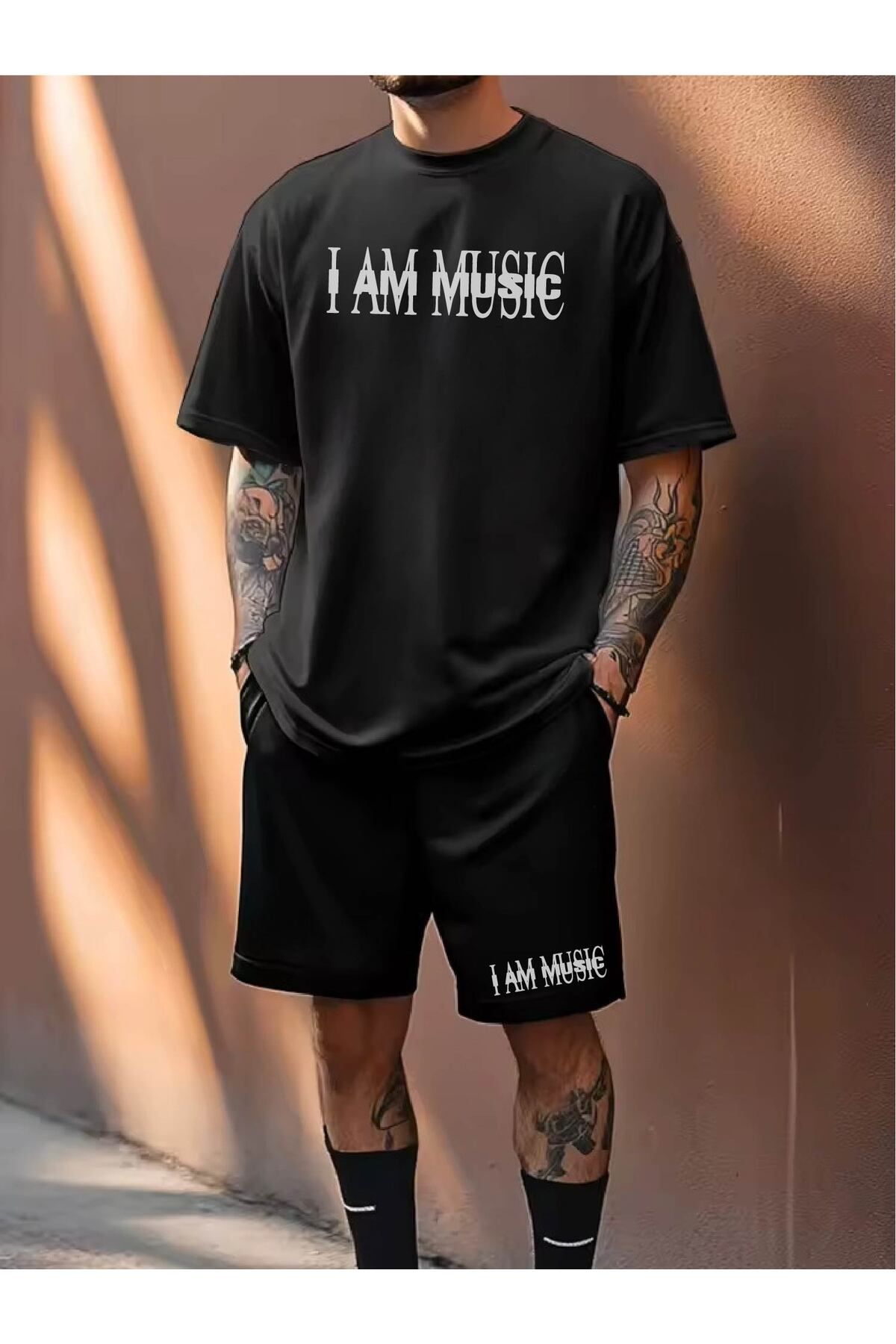 RawNox Kombin Serisi T-shirt/Şort I Am Music Baskılı