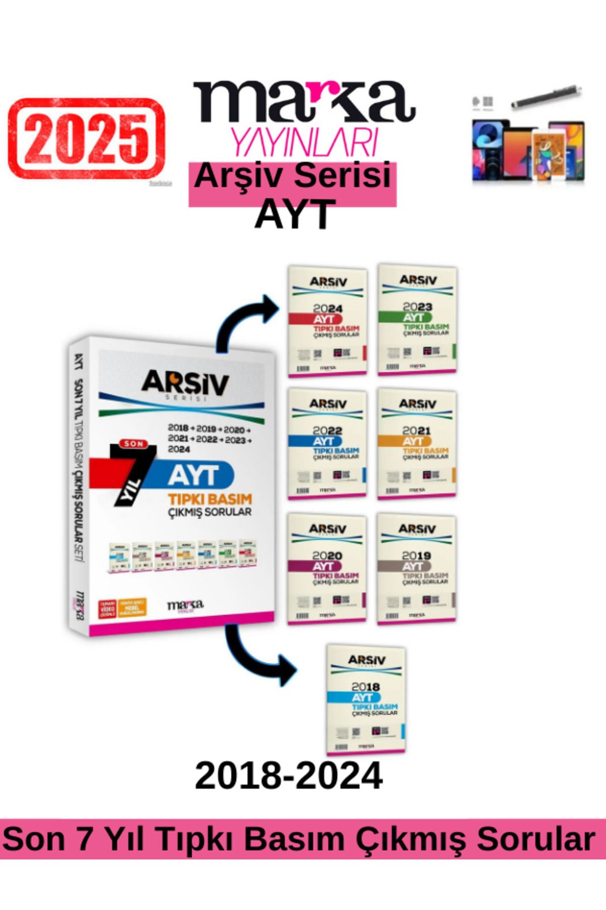 Mert Hoca Yayınları Marka Son 7 Yıl Ayt 2018-2024 Son 7 Yıl Arşiv Serisi Çıkmış Sorular Tamamı Video Çözümlü+Kalem