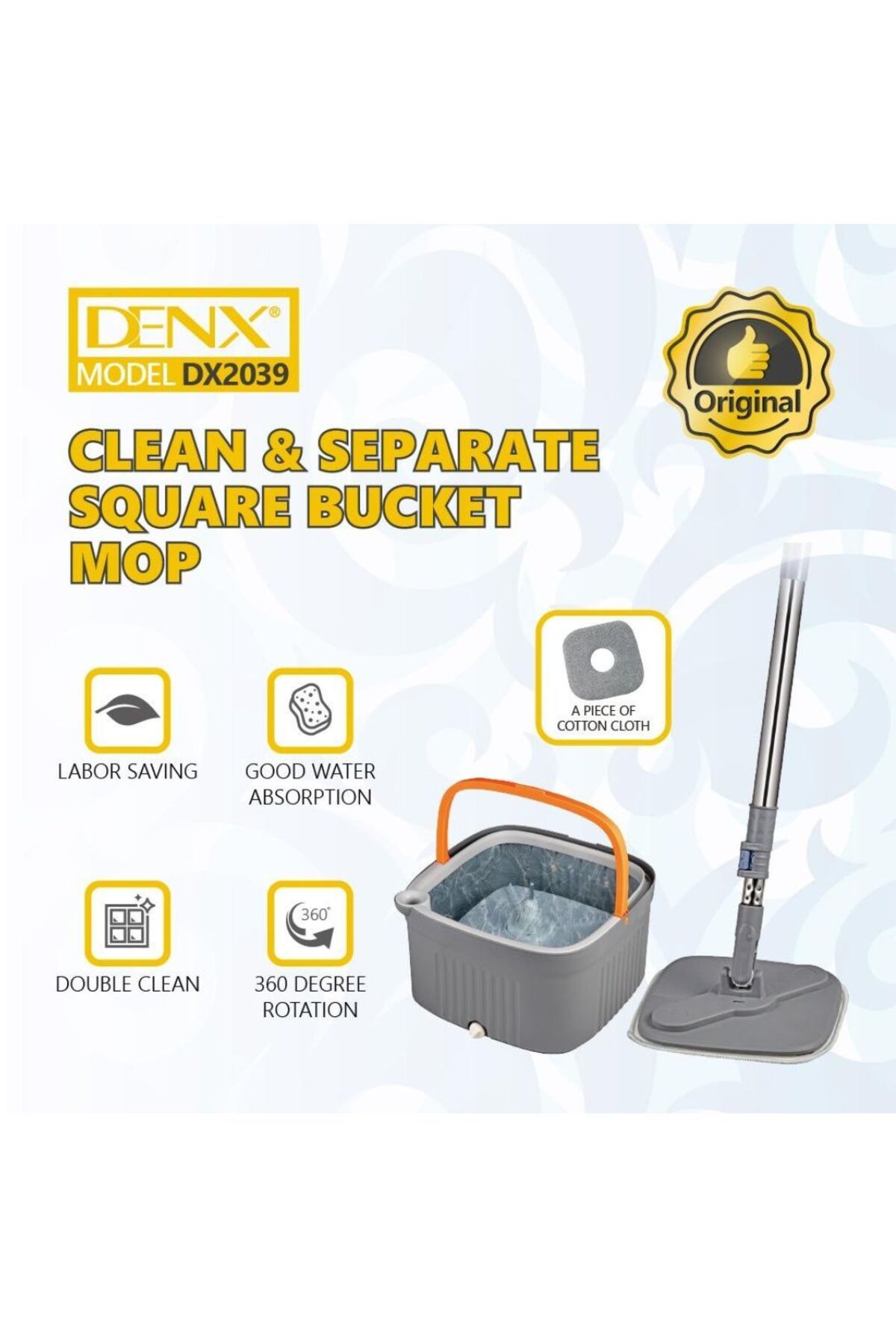 Denx-Upgraded Smart Floor Mop and Bucket, Flat Mop Set with Clean Water Dirty Water Separation System 7