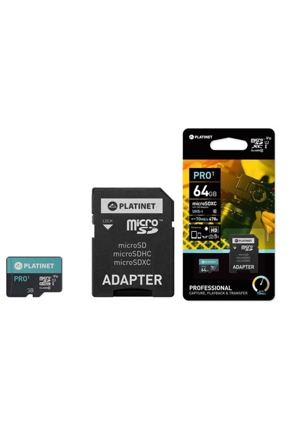 Platinet-Platinet MicroSDXC memory card + 64GB SD adapter, class10 UI 70MB/s 1