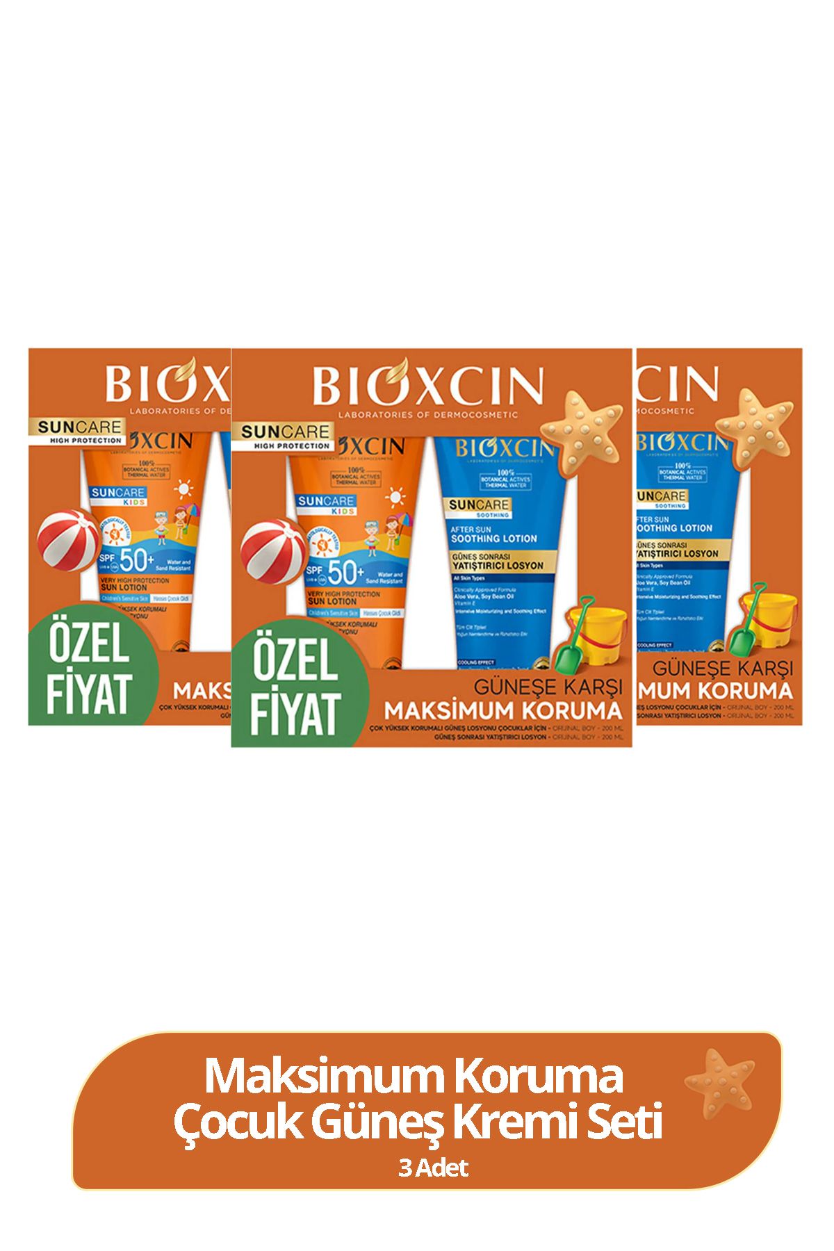 Bioxcin Sun Care Çok Yüksek Korumalı Çocuk Güneş Kremi 50Spf After Sun Hediyeli-%100 Botanik 200 ml 3 adet