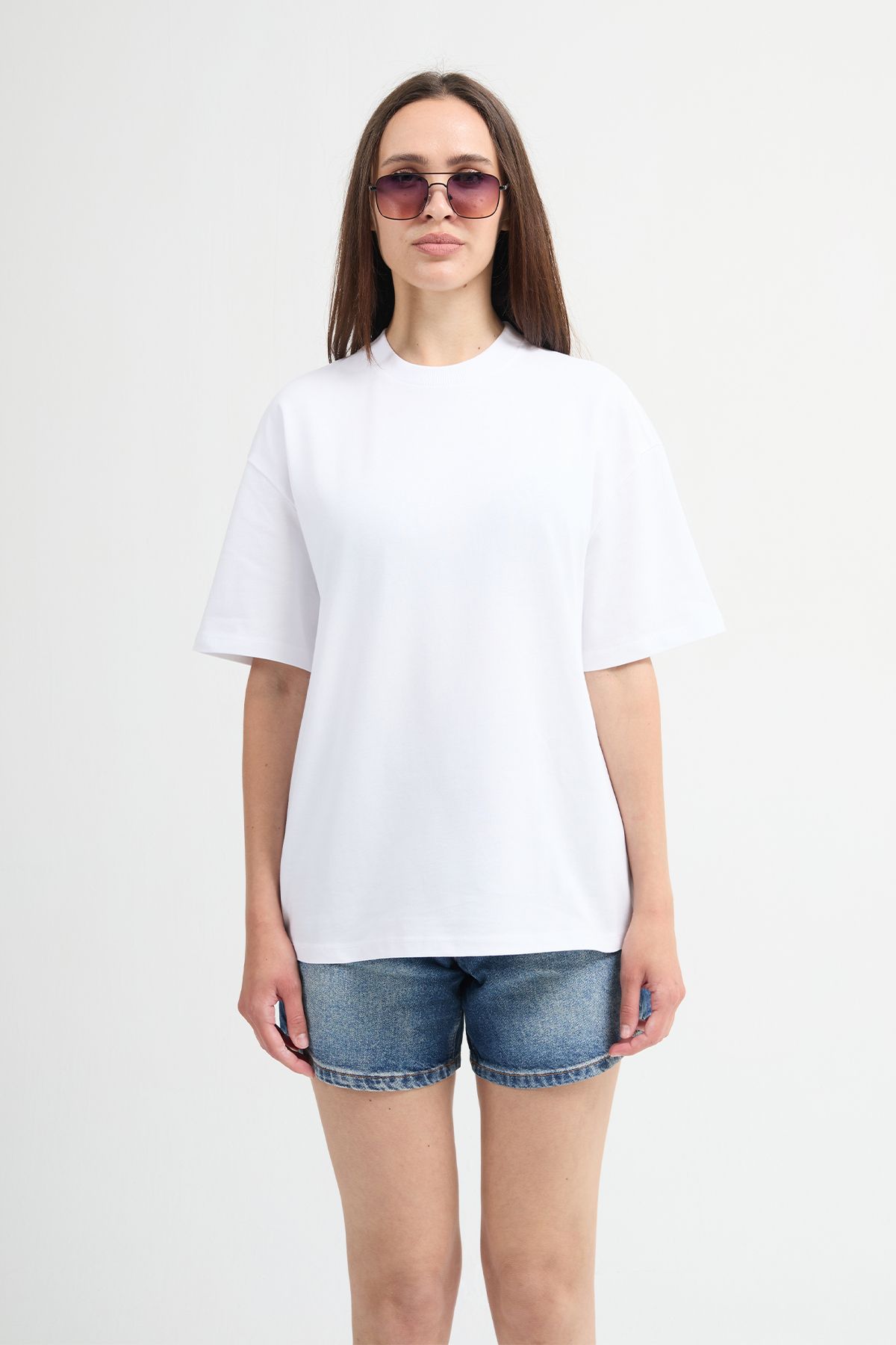 JUD Emilia 80002 Oversize Beyaz Kadın Basic T-Shirt