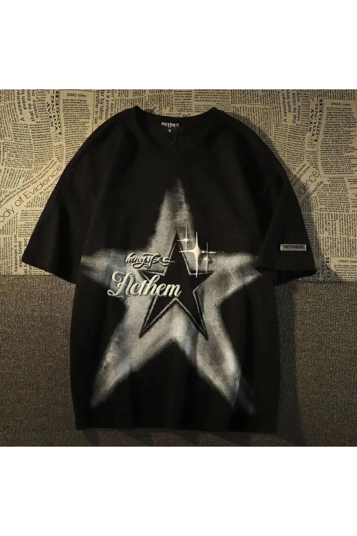 New Shine Acthem Star Detail Tech Unisex Oversize Kalıp T-Shirt