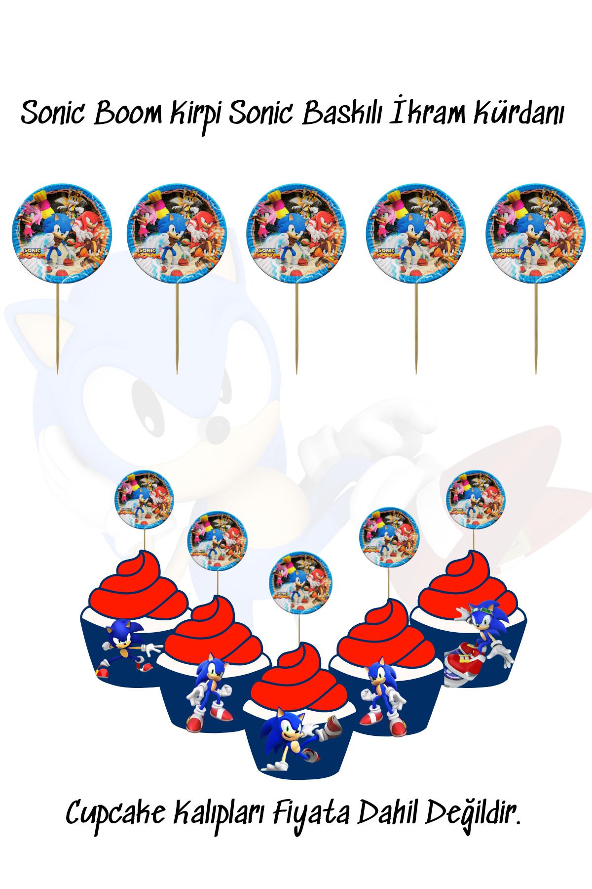 snowparty Sonic Boom Kirpi Sonic Temalı Baskılı İkram Kürdanı Doğum Günü Süsü