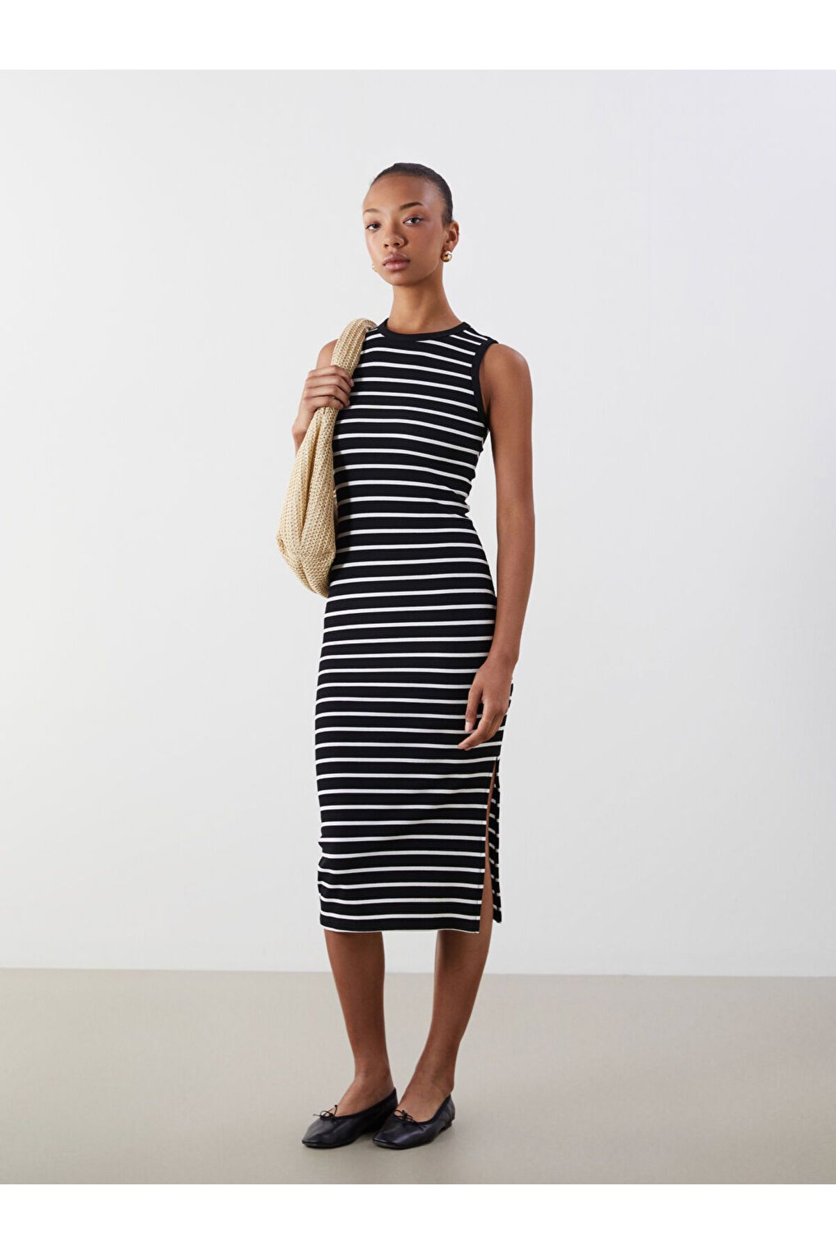 LC Waikiki LCW Bisiklet Yaka Çizgili Bodycon Elbise