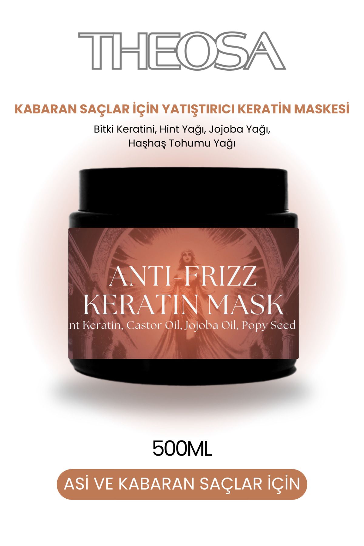THEOSA Anti-Frizz Keratin Mask 500 ml Saç Maskesi ( Asi Saçlar için Yatıştırıcı Keratin Maskesi )