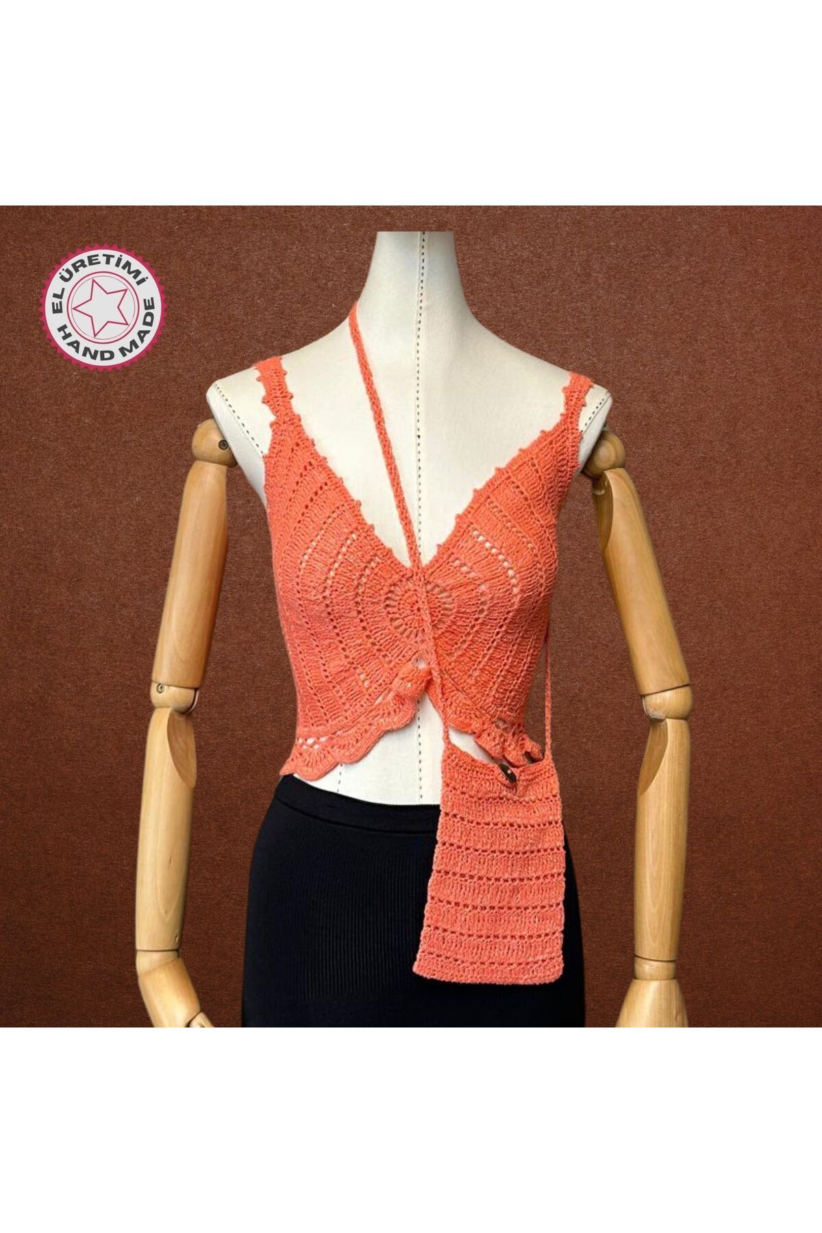 Uretti - Talia 8659 2567 El Örgüsü Payetli Koton İp Çanta ve Crop Set - M / L