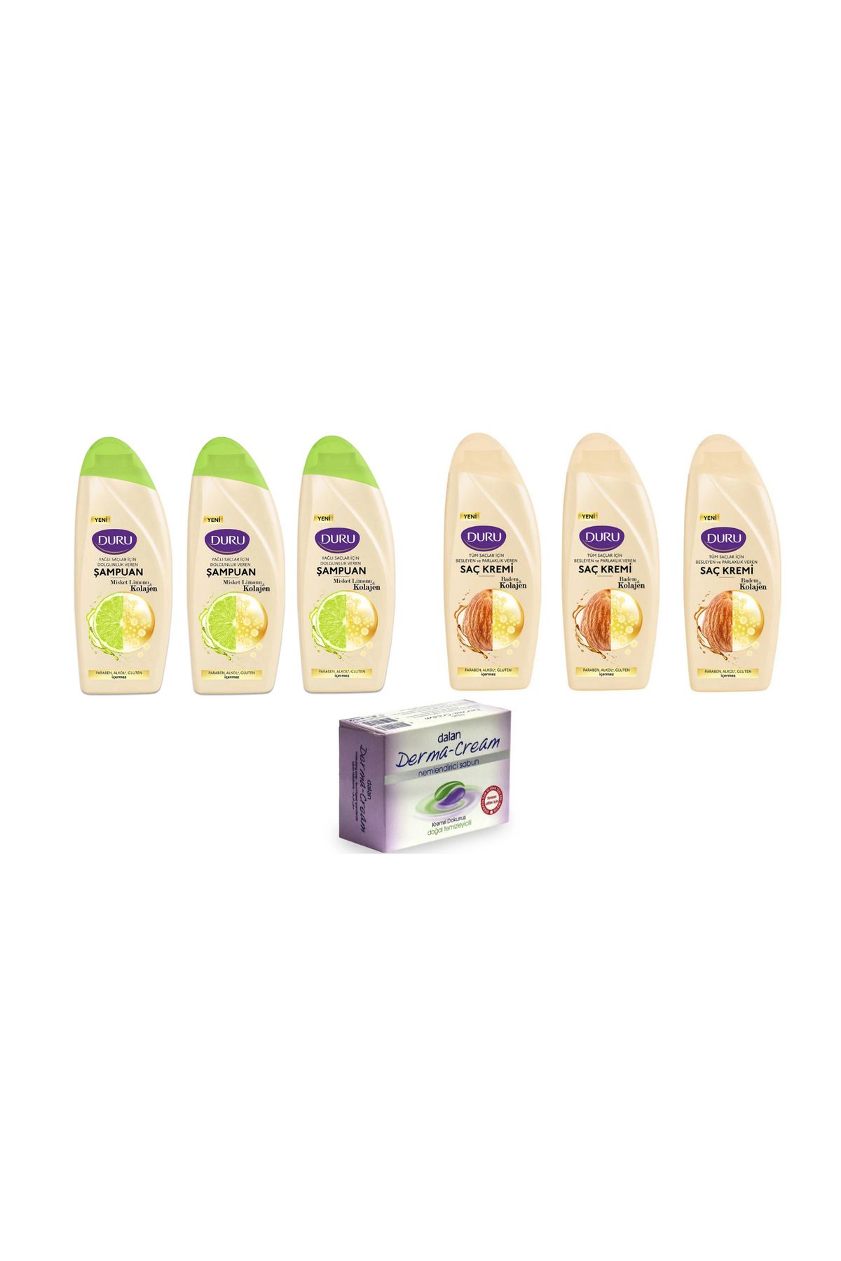 Duru Misket Limonu & Kolajen Şampuan 500 Ml 3 ad + Duru Saç kremi 3 ad + Dalan Sabun 100 gr