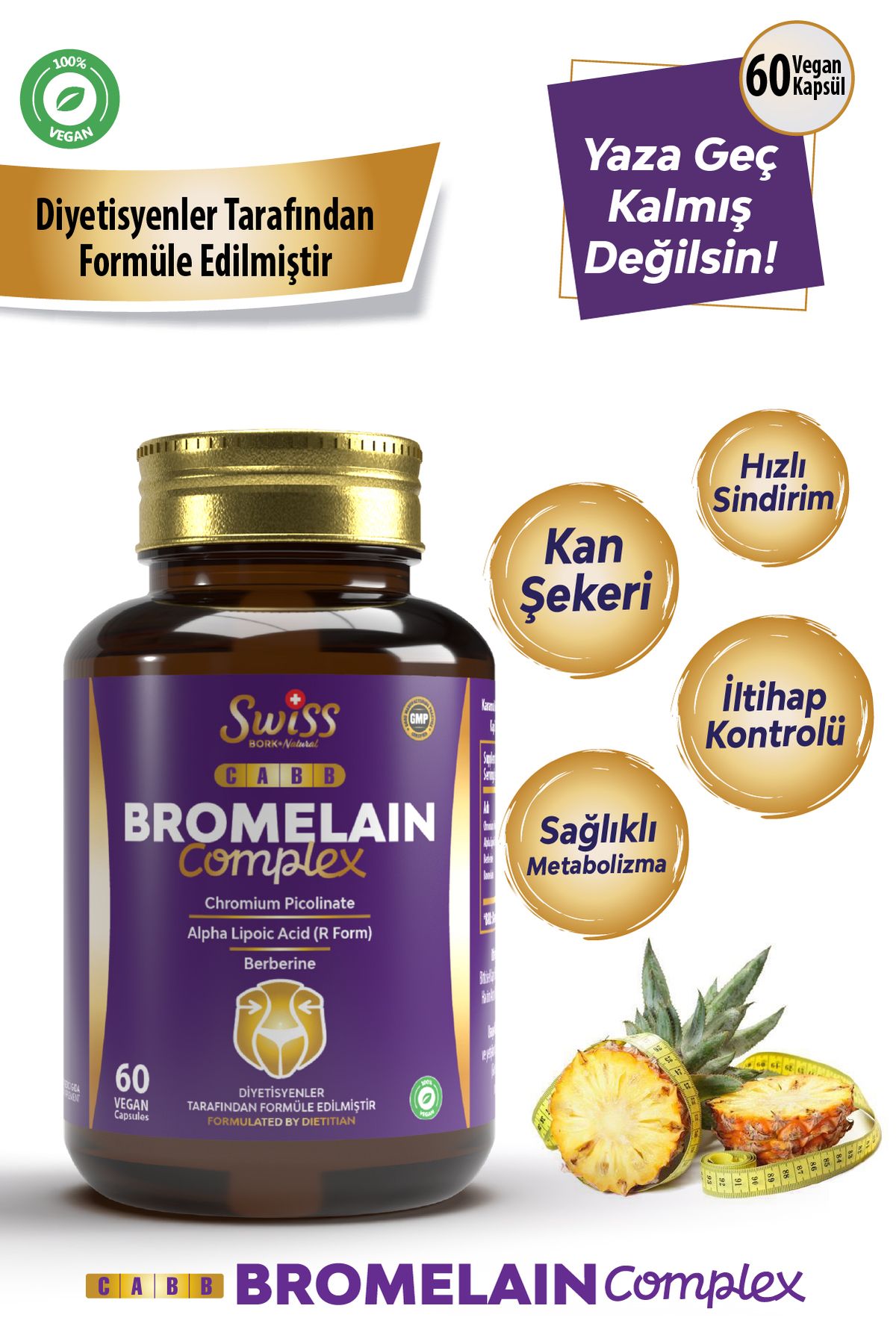 Bork Swiss Natural Berberin, ALA,Krom Pikolinat, Bromelain, Bitkisel Direnç Destek