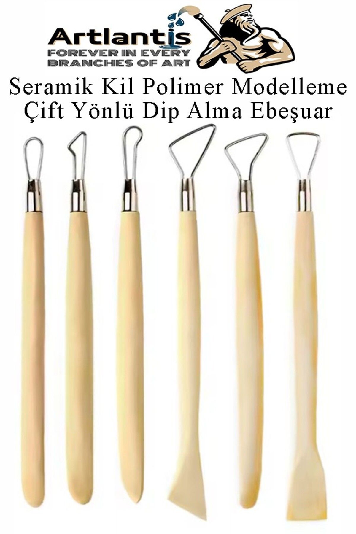 Artlantis Seramik Kil Polimer Modelleme Çift Yönlü Dip Alma Ebeşuar 6 lı 1 Paket Seramik Kil Şekillendirici Pl