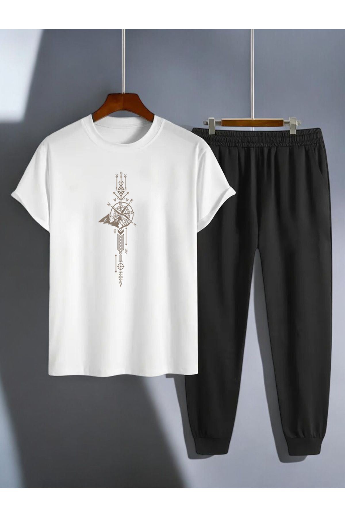 uyguntarz Unisex Zaman Pusulası Tasarım Basklı Tshirt Eşofman Takımı