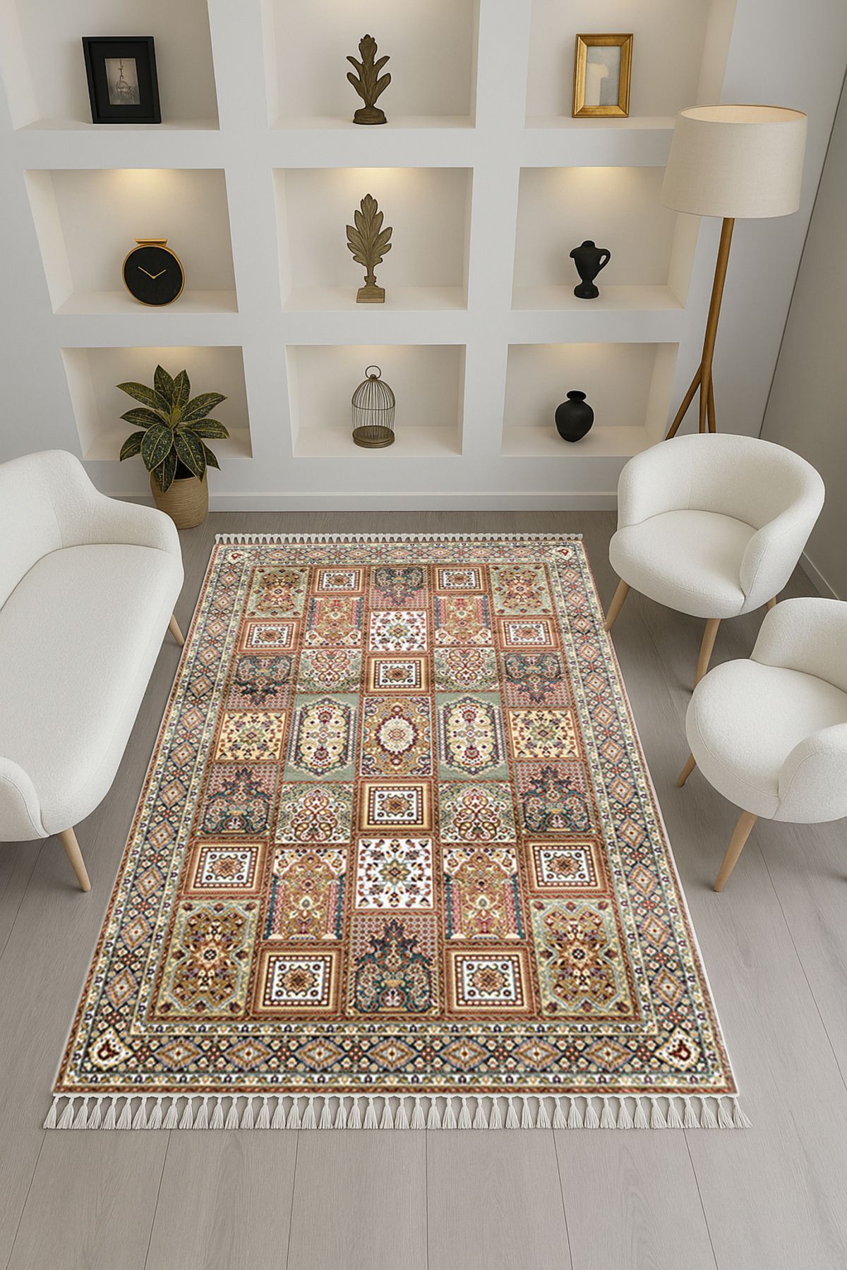 Rugs Modern Halı Leyla Koleksiyonu Çok Renkli Geleneksel Desenli Püskül Detaylı Dokuma Taban Dekoratif Halı leyla62