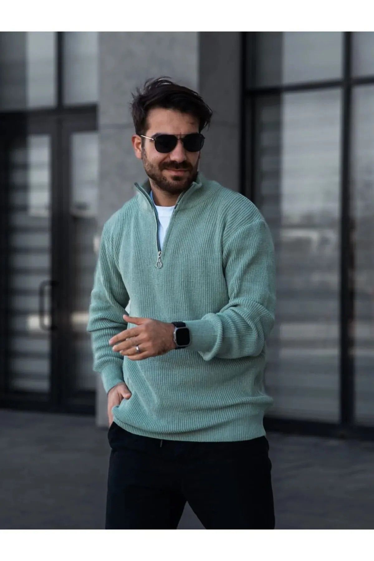 Kültür Boutique Lisy 3'LÜ Erkek Dik Yaka Yarım Fermuarlı Triko Kazak