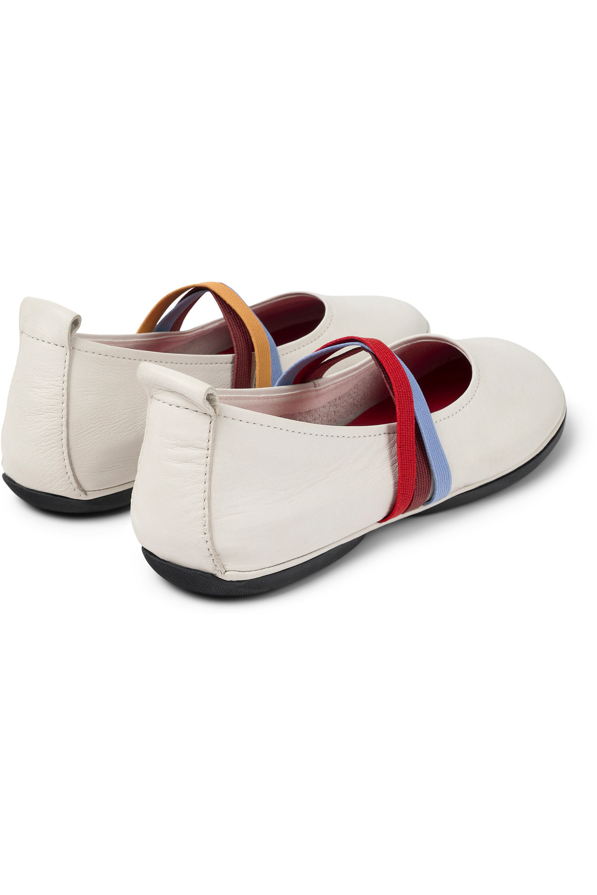 CAMPER-Women's White Genuine Leather Flats with Colorful Elastic Band, Soft Sole, Everyday Use Twins 4