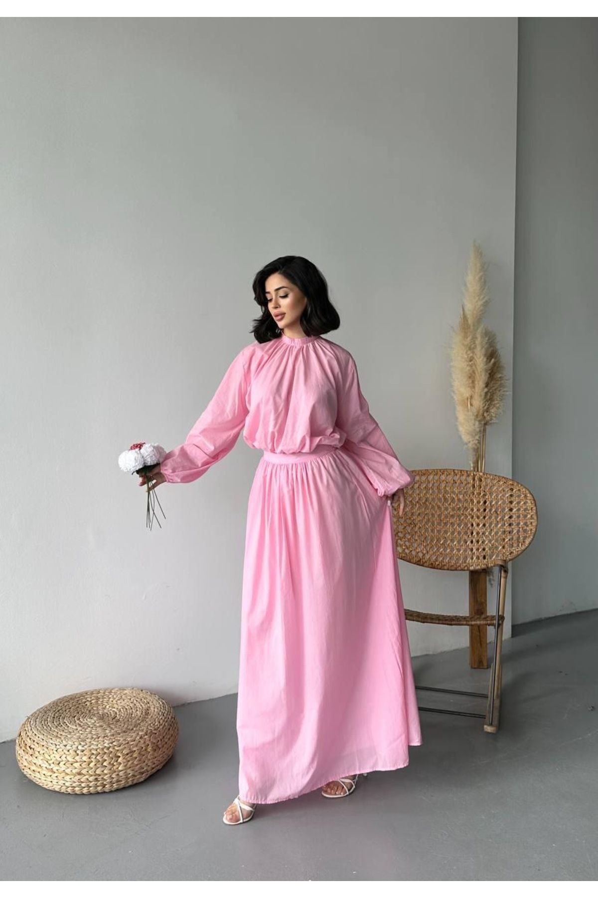 Ekim Store Büzgülü Bluz Etek İkili Blazer Takım