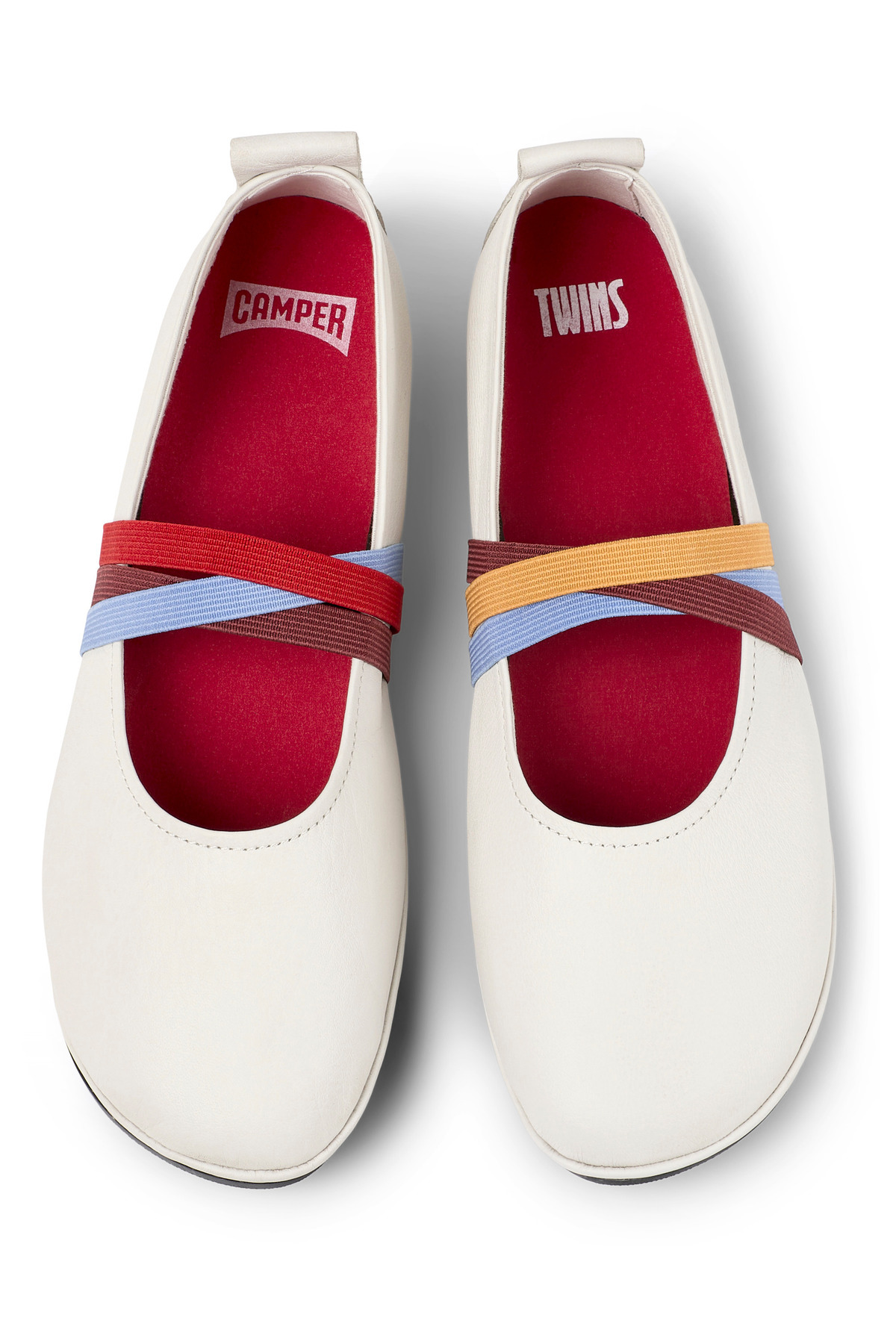 CAMPER-Women's White Genuine Leather Flats with Colorful Elastic Band, Soft Sole, Everyday Use Twins 3