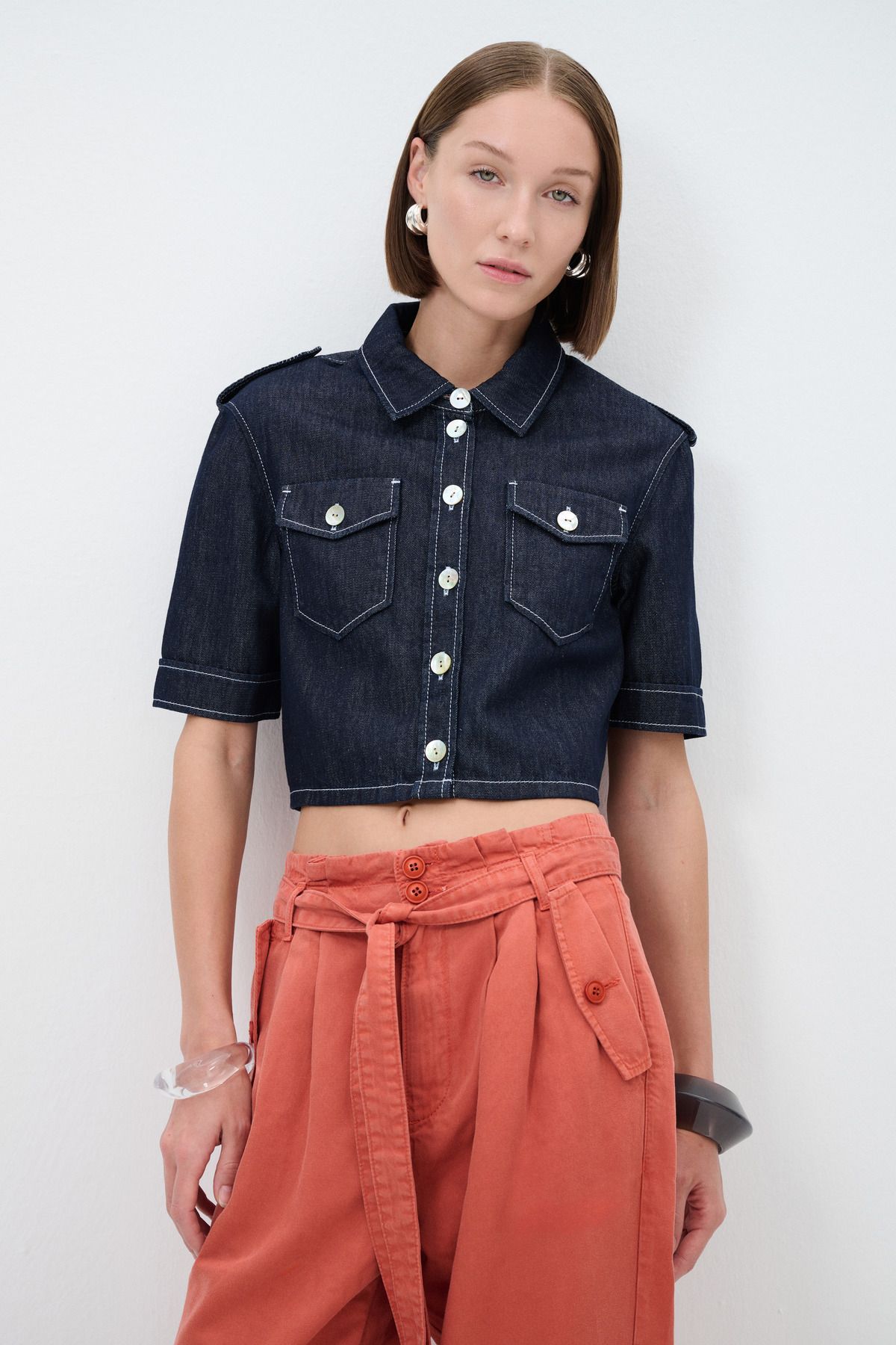 adL Cepli Denim Crop Gömlek