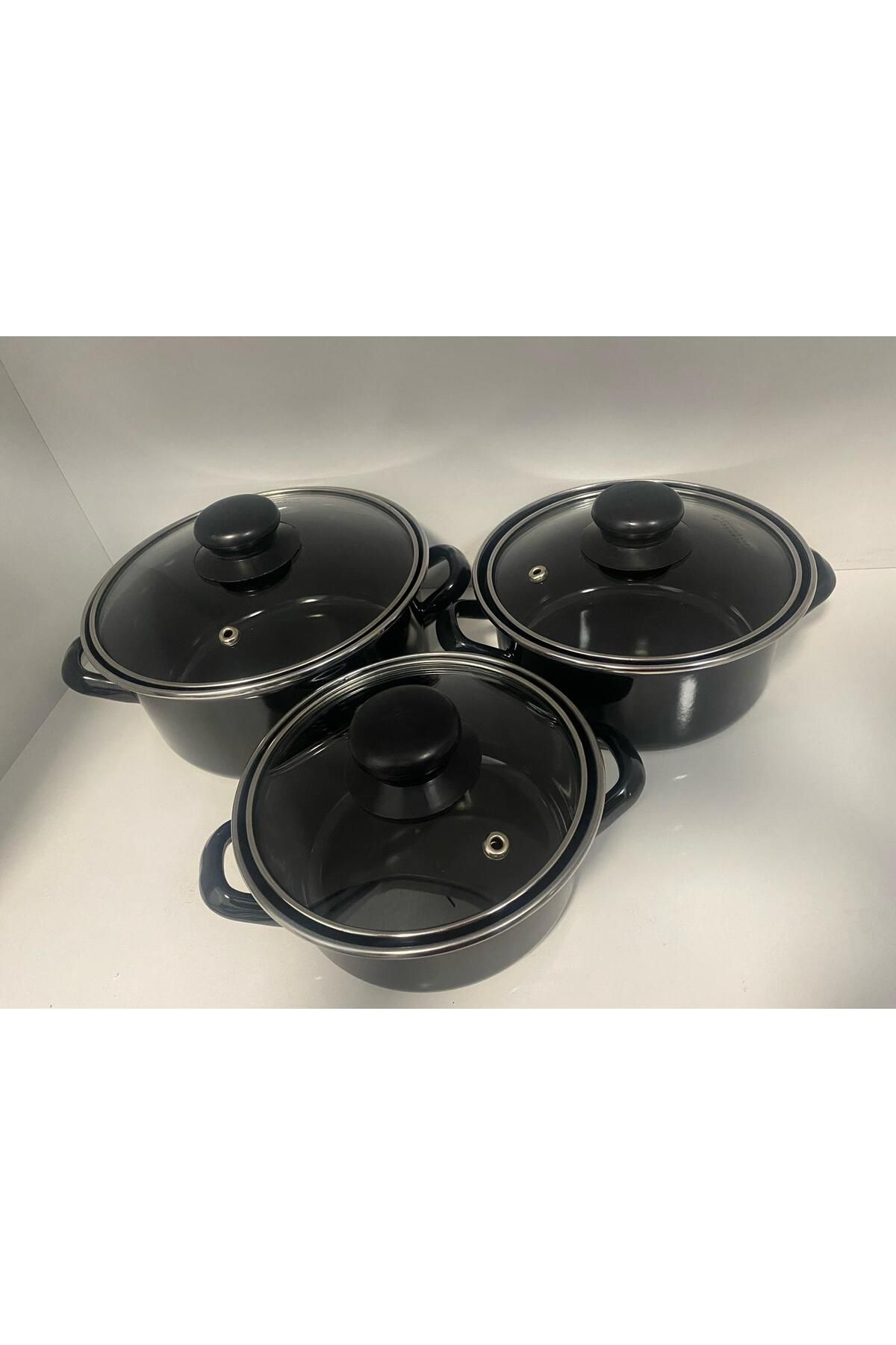 BYKARDELEN CAM KAPAK EMAYE TENCERE SETİ 14-16-18 CM
