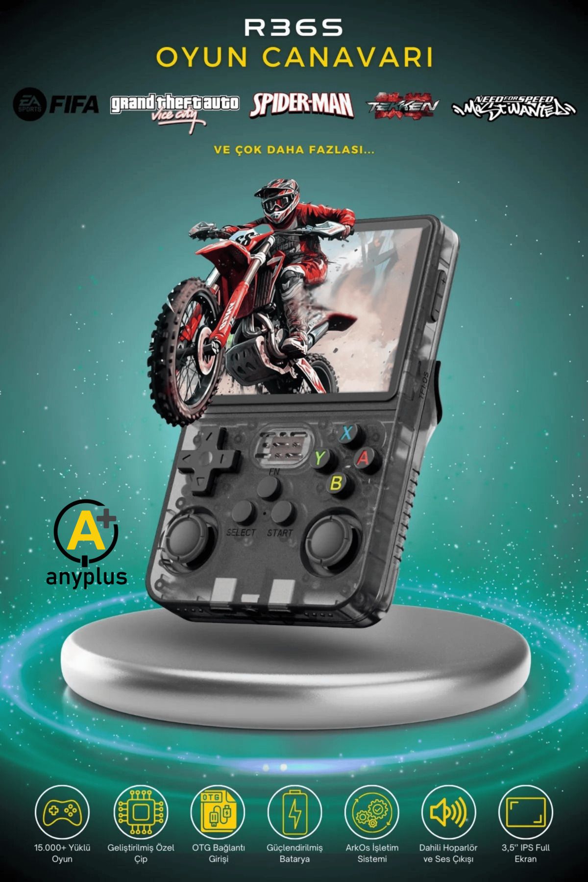 a+ anyplus R36S Oyun Konsolu Yeni Nesil El Atarisi 64GB 15.000+ Oyun 3.5inç HD Ekran