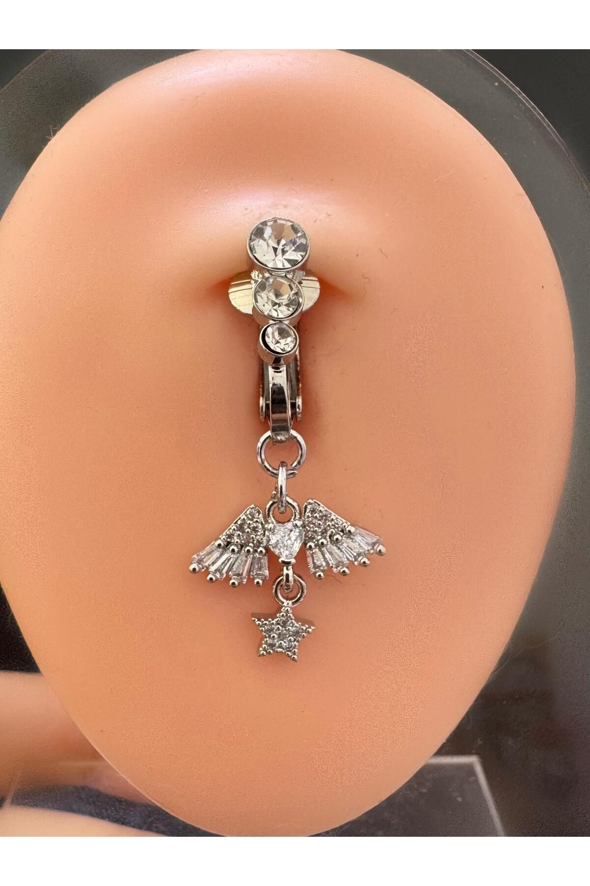 Arescollection deliksiz ( delik gerektirmeyen) zirkon taşlı klipsli sıkıştırmalı fake göbek piercingi
