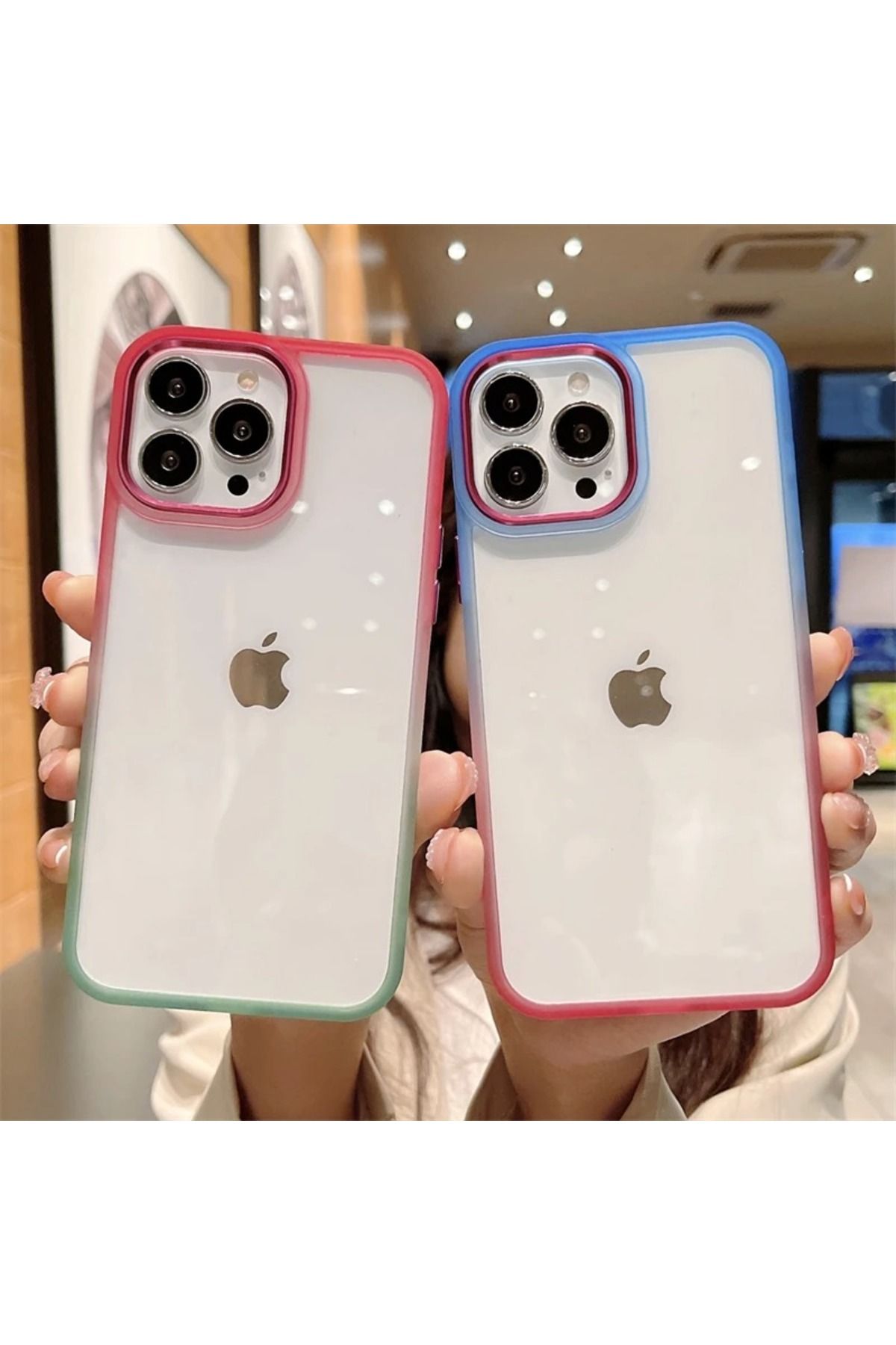 Generic-جراب شفاف ناعم متوافق مع iPhone 14 Pro مع حافة متباينة الألوان متدرجة 4