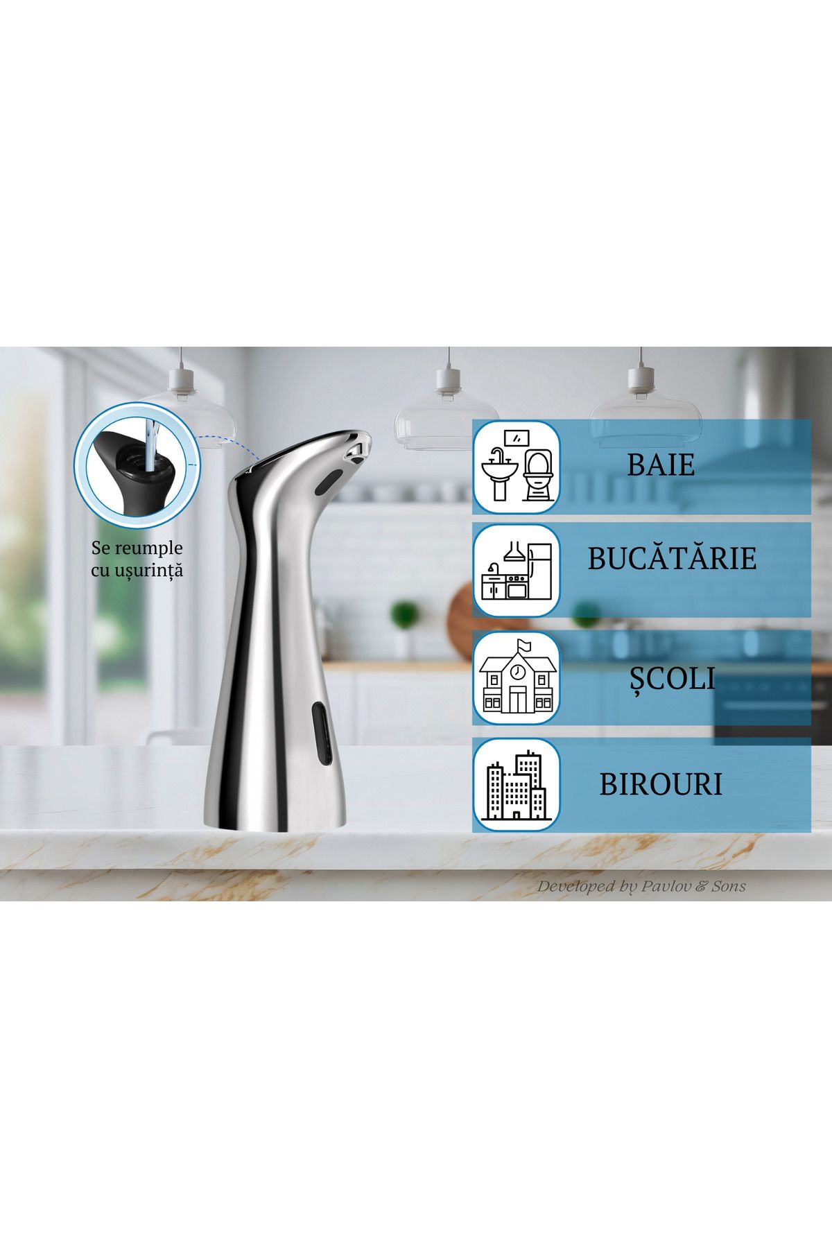 ZEQAS-Dozator Automat Săpun Lichid ZEQAS Touchless Senzor, ABS, PC, Impermeabil, Baie, Bucătărie, Argintiu 8