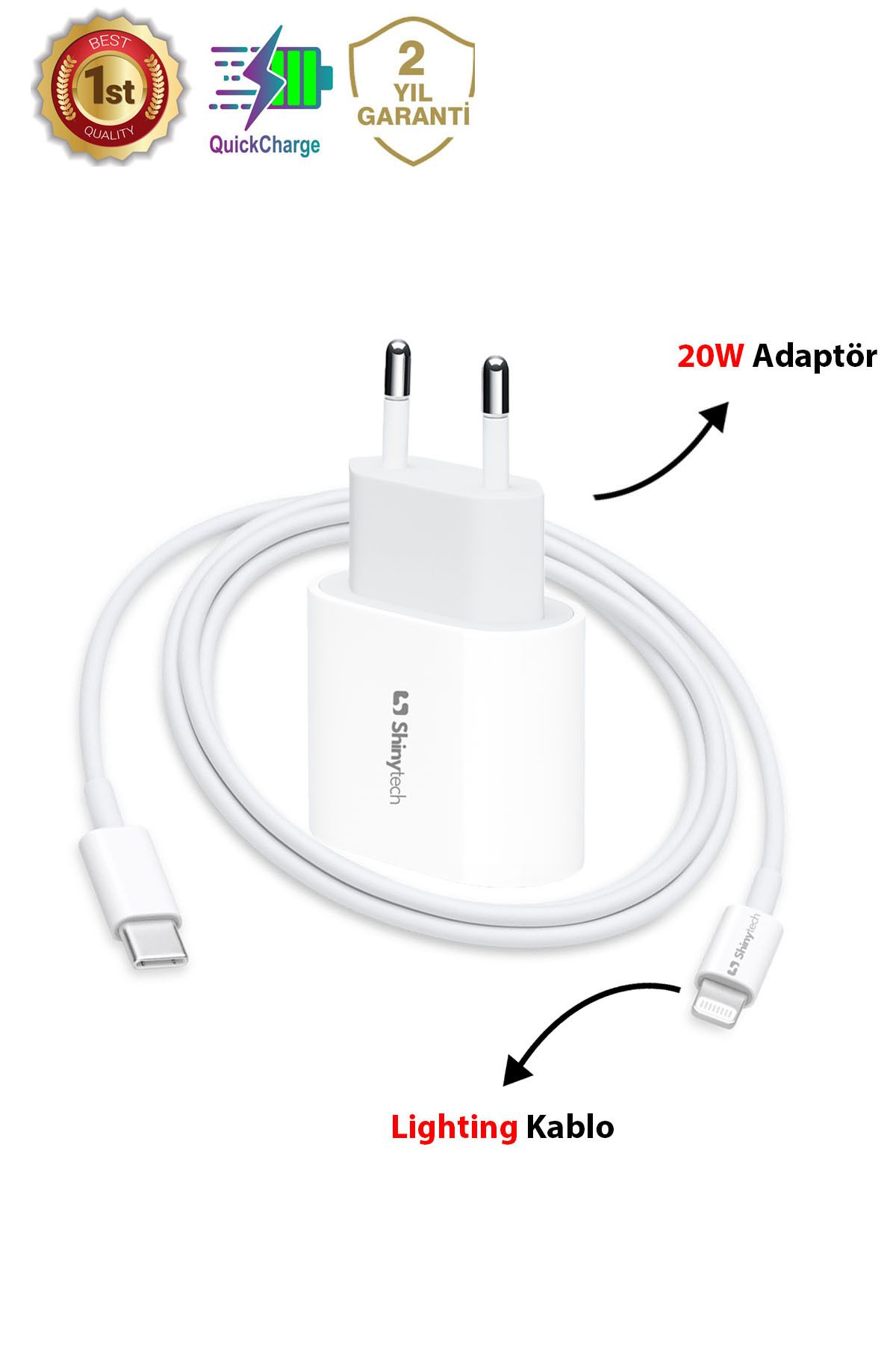 ShinyTECH Apple iPhone Şarj Aleti 20W Şarj Adaptörü Lighting Kablo SET