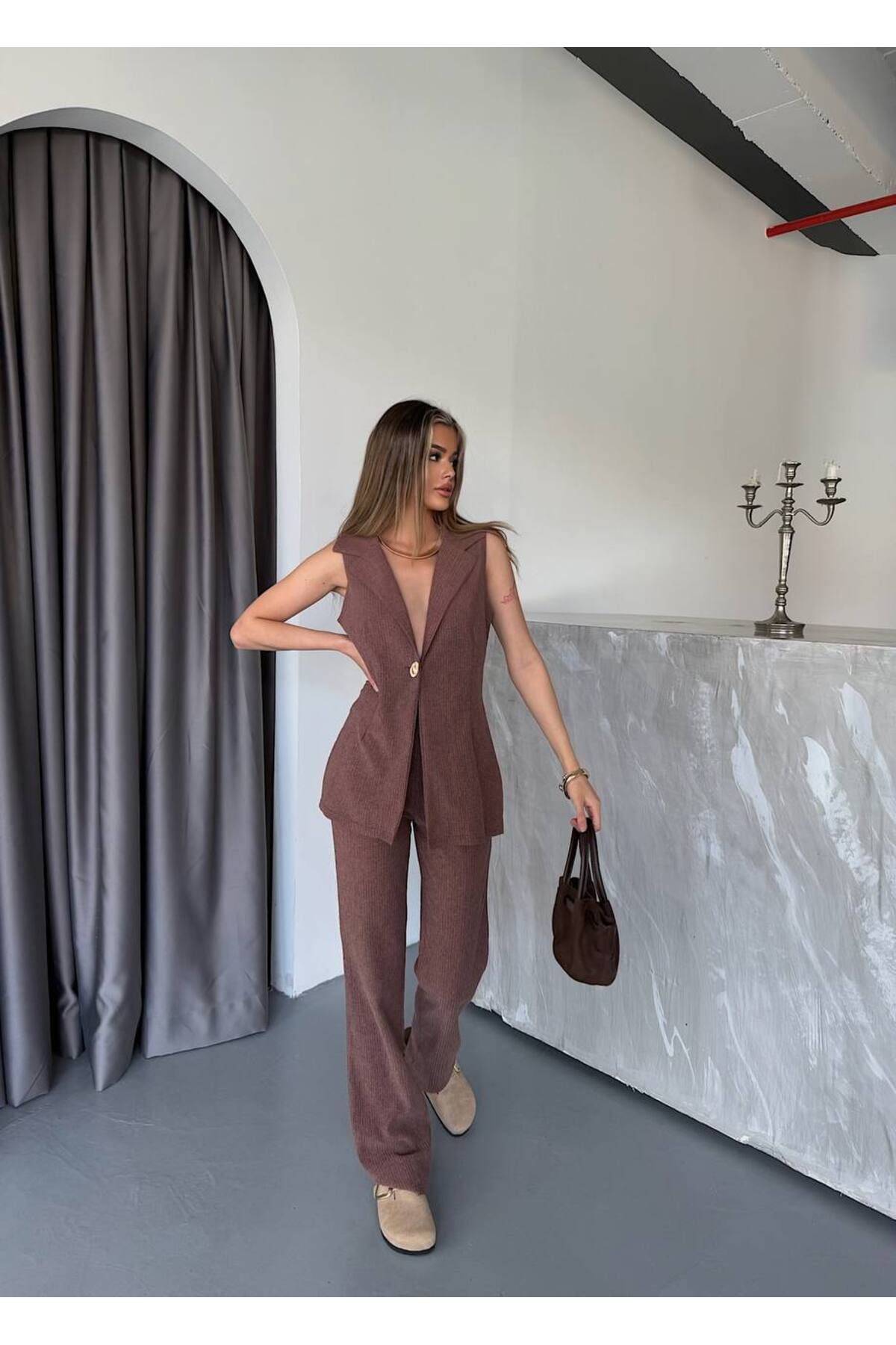 OYERGA MODA Kadın Yelek Pantolon İkili Takım