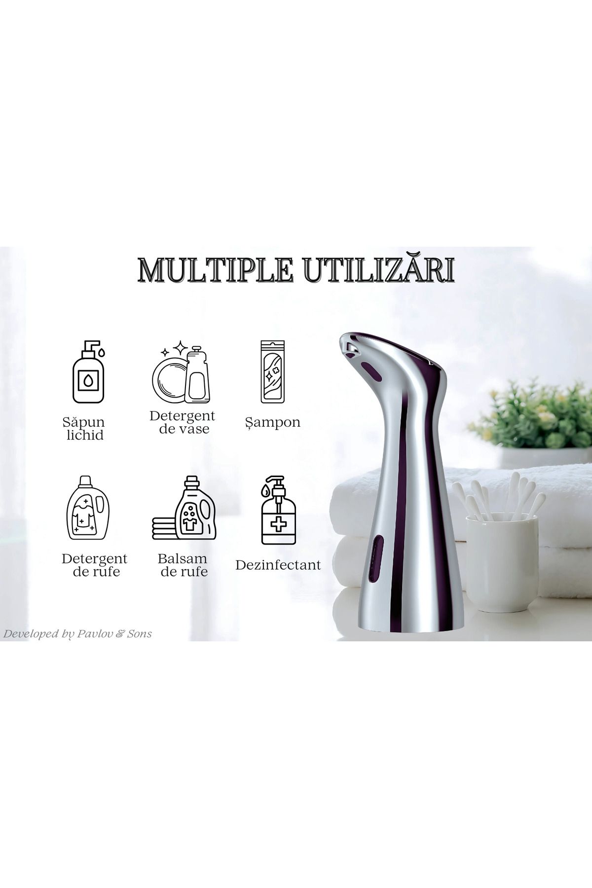 ZEQAS-Dozator Automat Săpun Lichid ZEQAS Touchless Senzor, ABS, PC, Impermeabil, Baie, Bucătărie, Argintiu 3