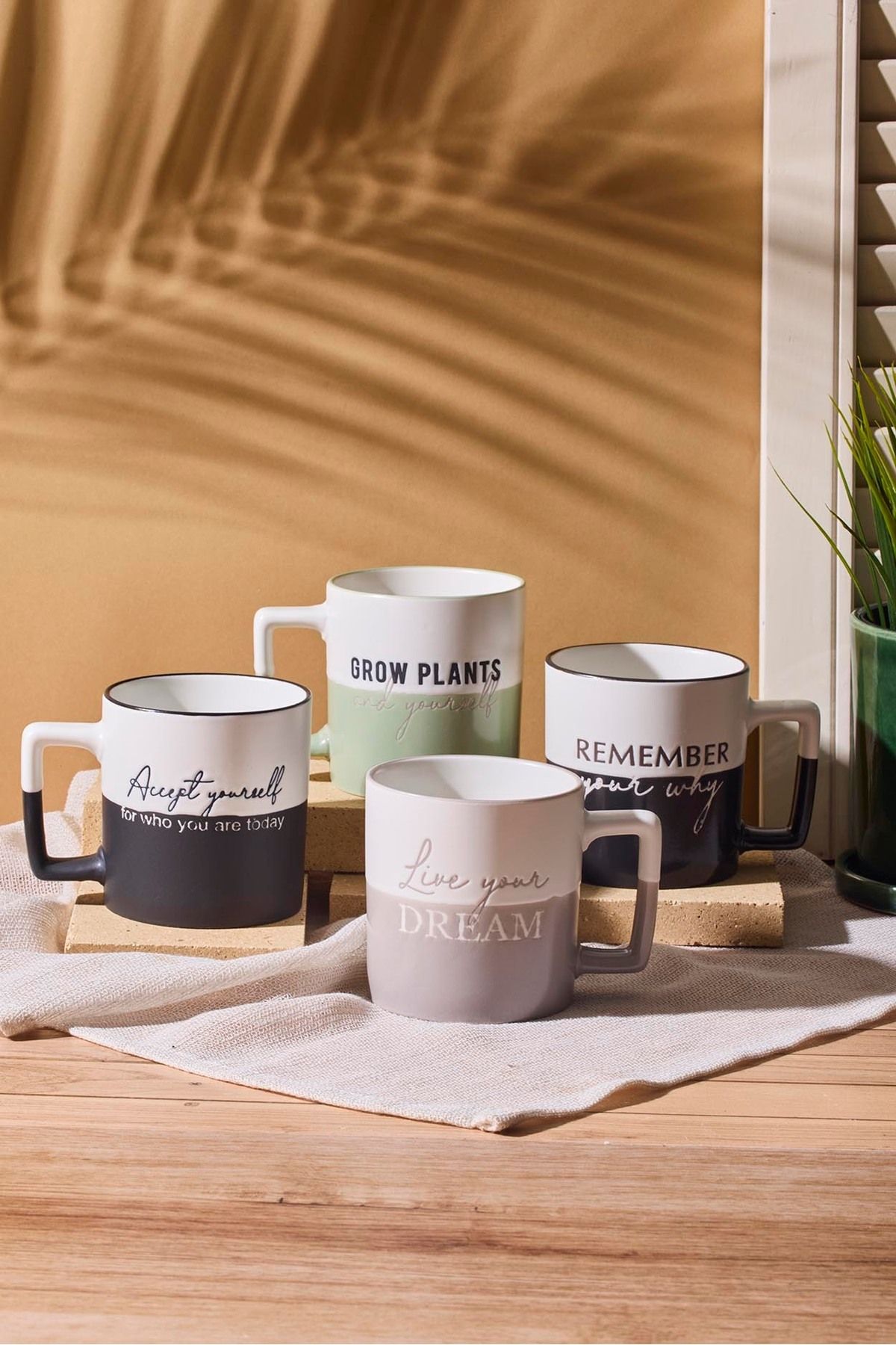 Perotti Motto 4'lü Porselen New Bone China 400 ml Kupa Mug Seti