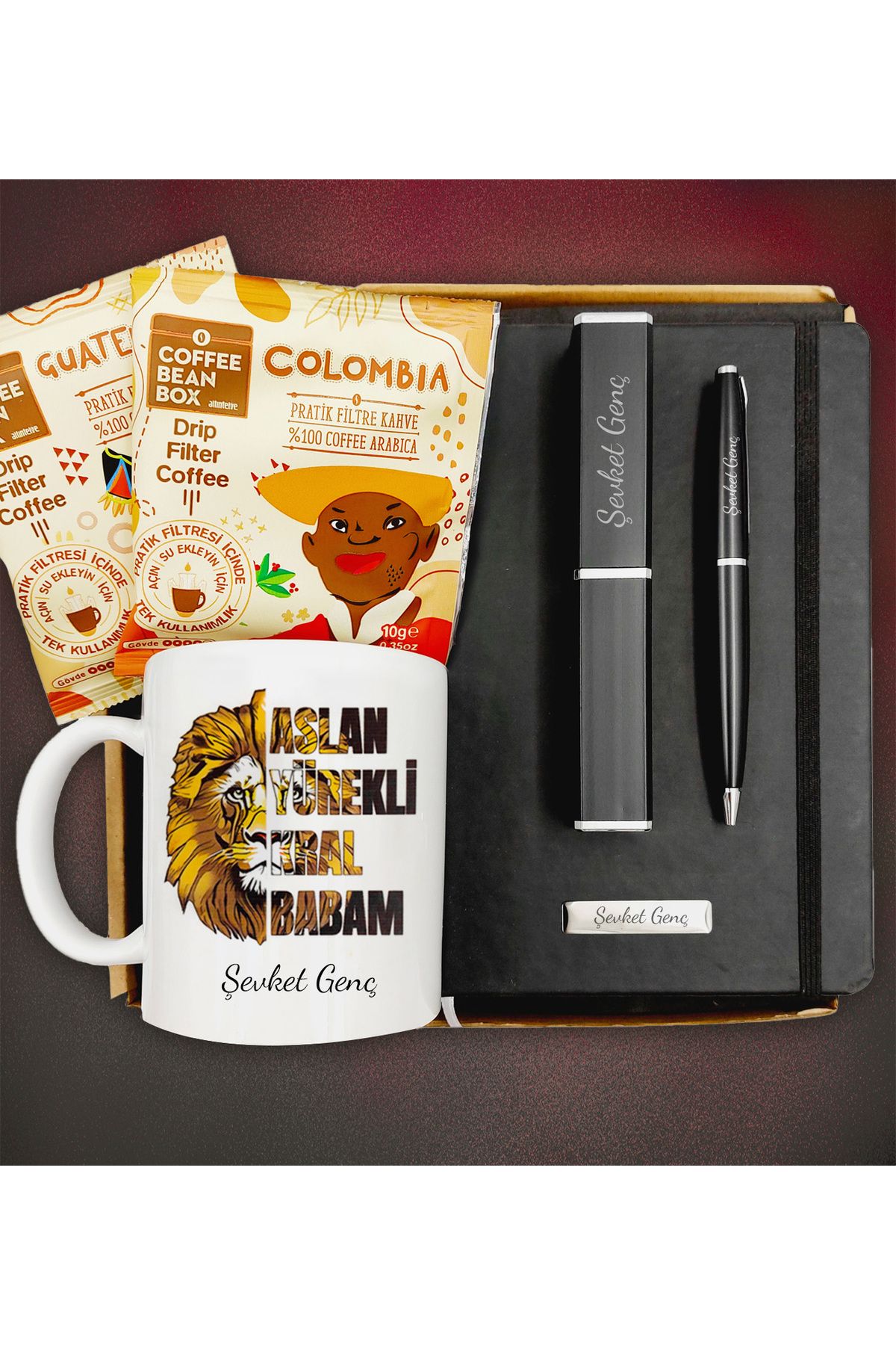 Hazellica Babalar Günü İçin Kişiye Özel Defter&Kalem&Kral Babam Kupa&Dünya Kahveleri Hediye Seti
