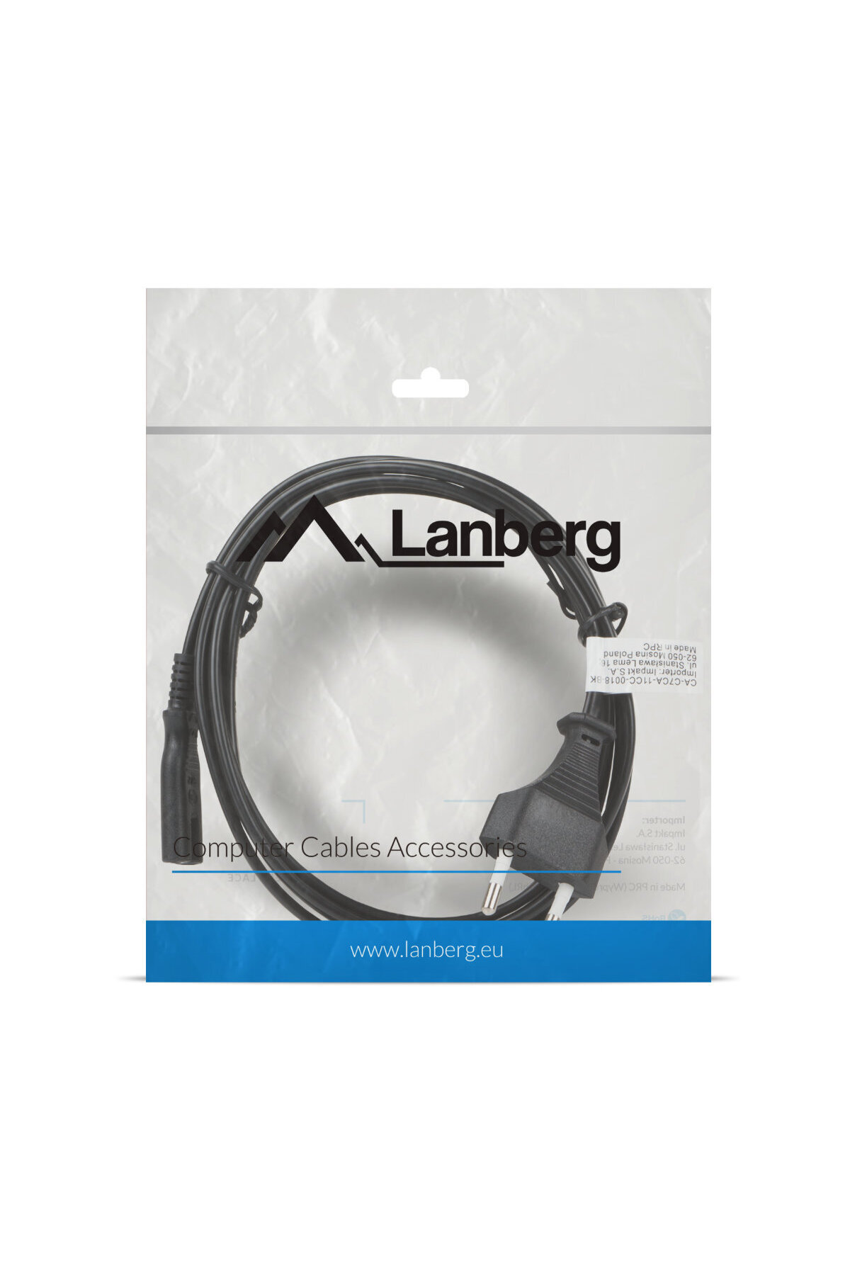 Lanberg-TV / radio / cassette player power cable, length 1.8m, VDE, Lanberg 40981, Euro, CEE 7/16 to IEC 320 4
